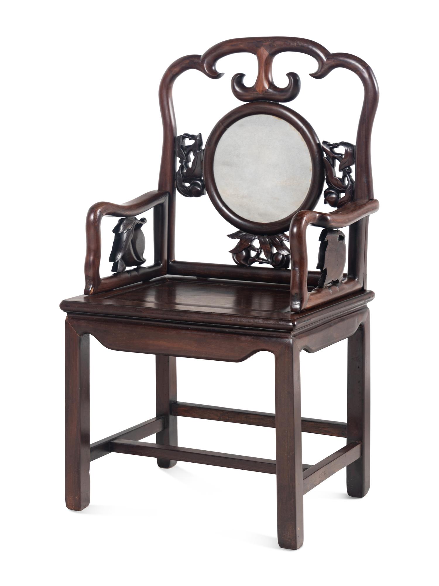 A Set of Four Chinese Marble Inset Zitan Armchairs