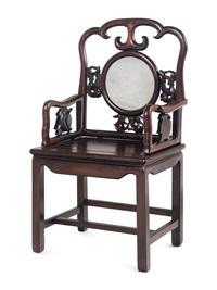 A Set of Four Chinese Marble Inset Zitan Armchairs