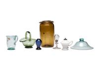 A Group of Early American Blown-Glass Oil Lamps and Kitchen Wares