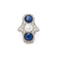 ANTIQUE, DIAMOND AND SAPPHIRE RING