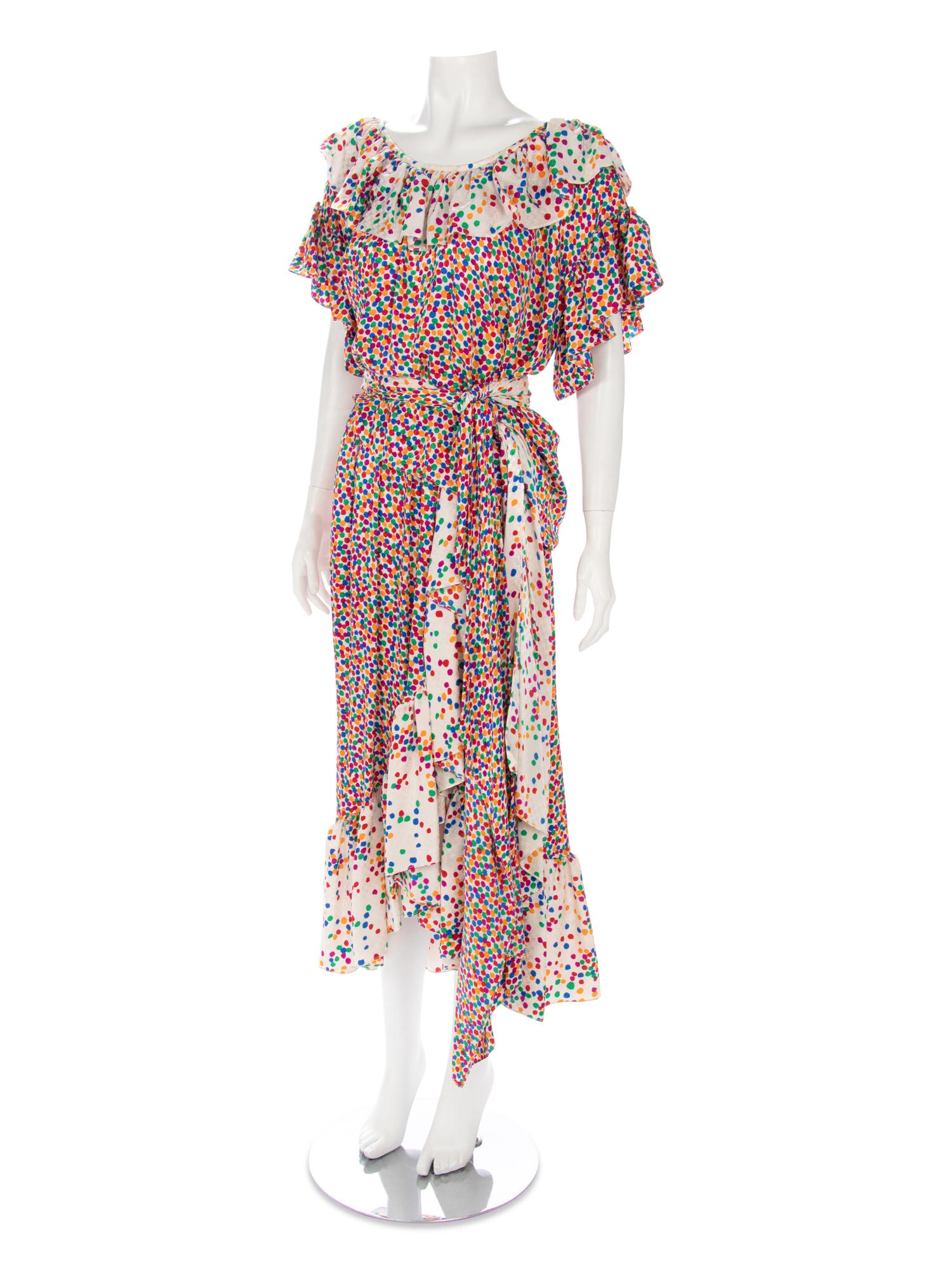 Three Vintage Silk Designer Summer Dresses; Two Yves Saint Laurent, One Oscar de la Renta, 1980s: