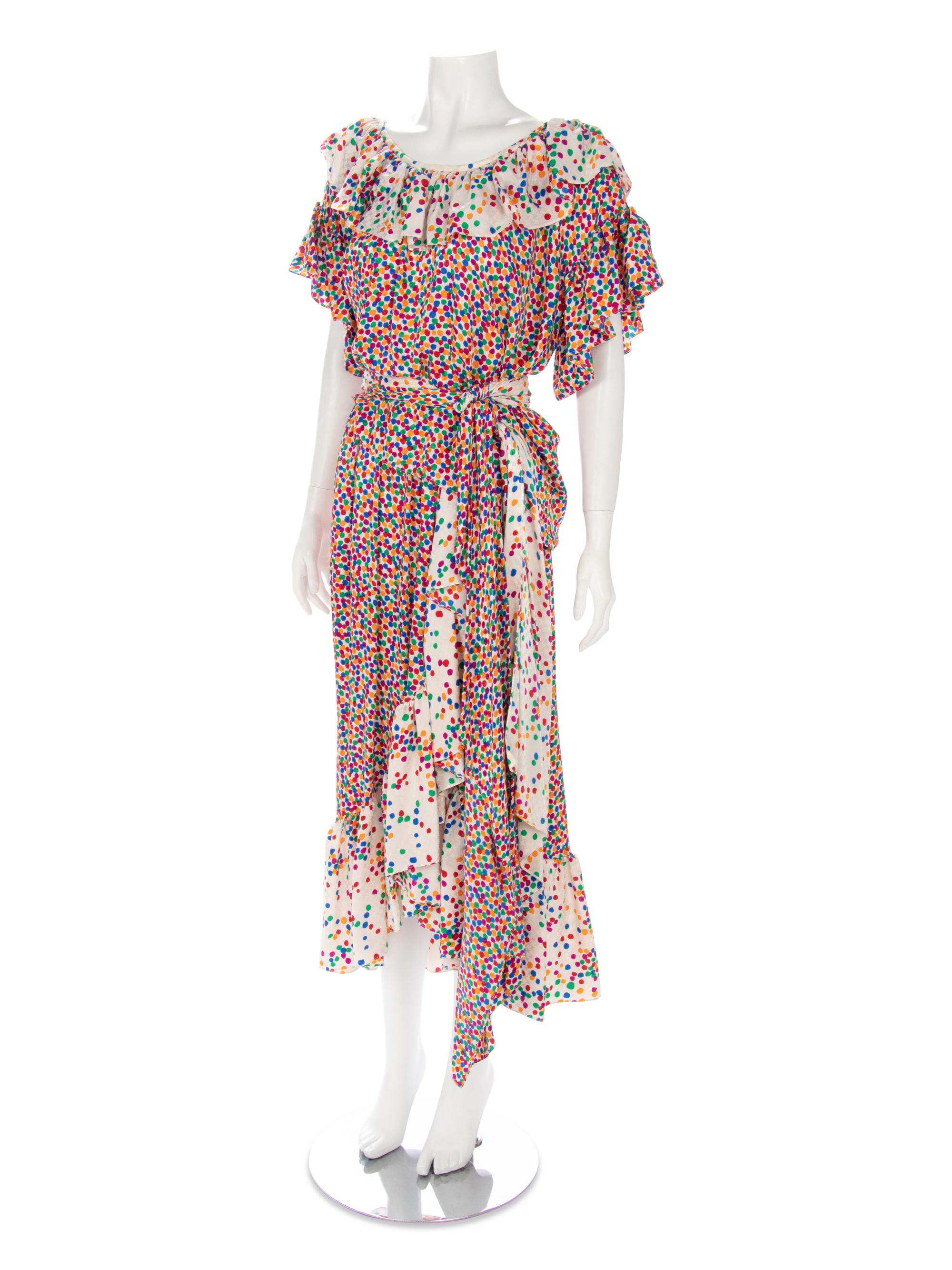 Three Vintage Silk Designer Summer Dresses; Two Yves Saint Laurent, One Oscar de la Renta, 1980s: