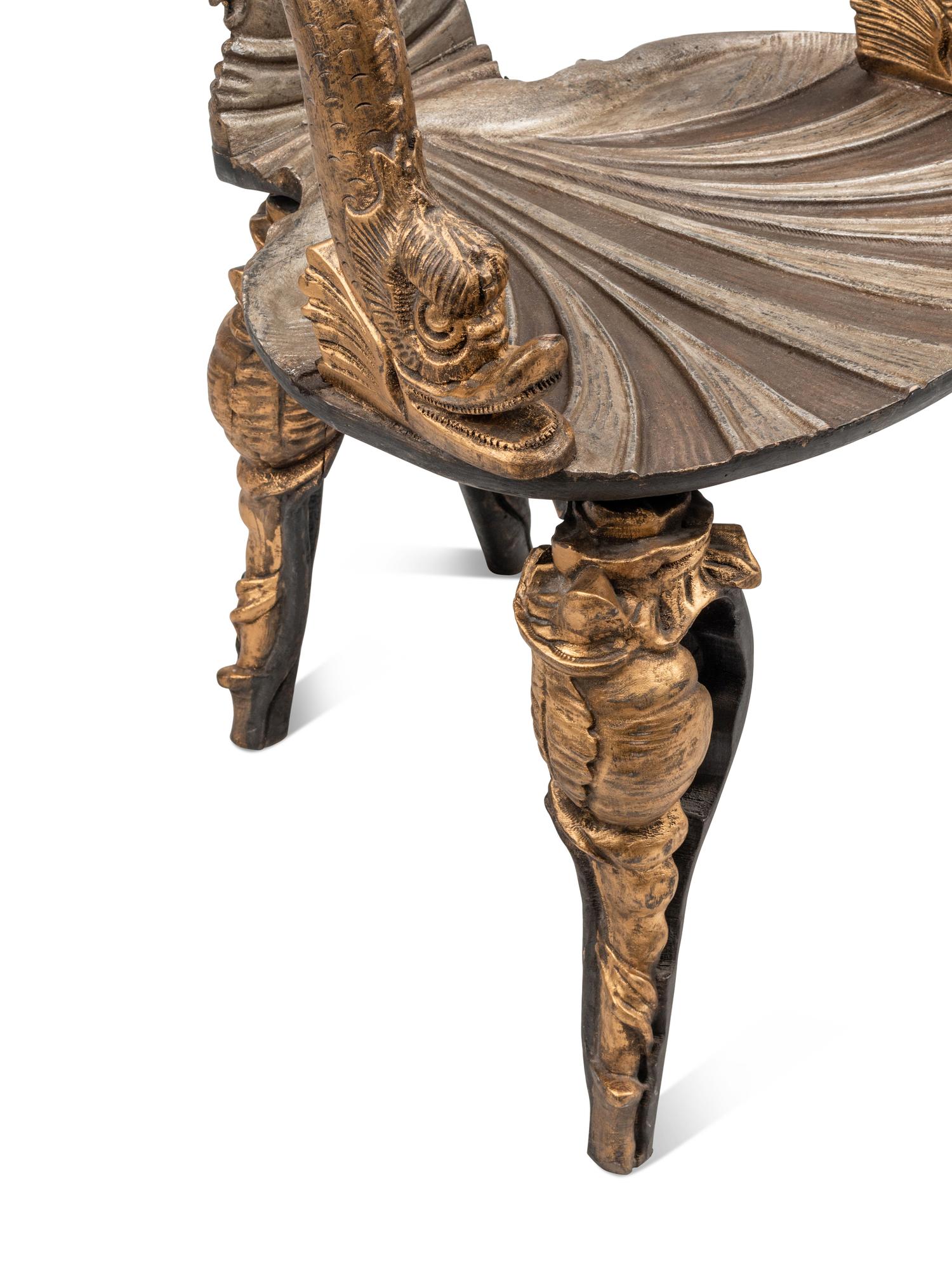 A Pair of Italian Grotto Style Gilt and Silvered Wood Armchairs