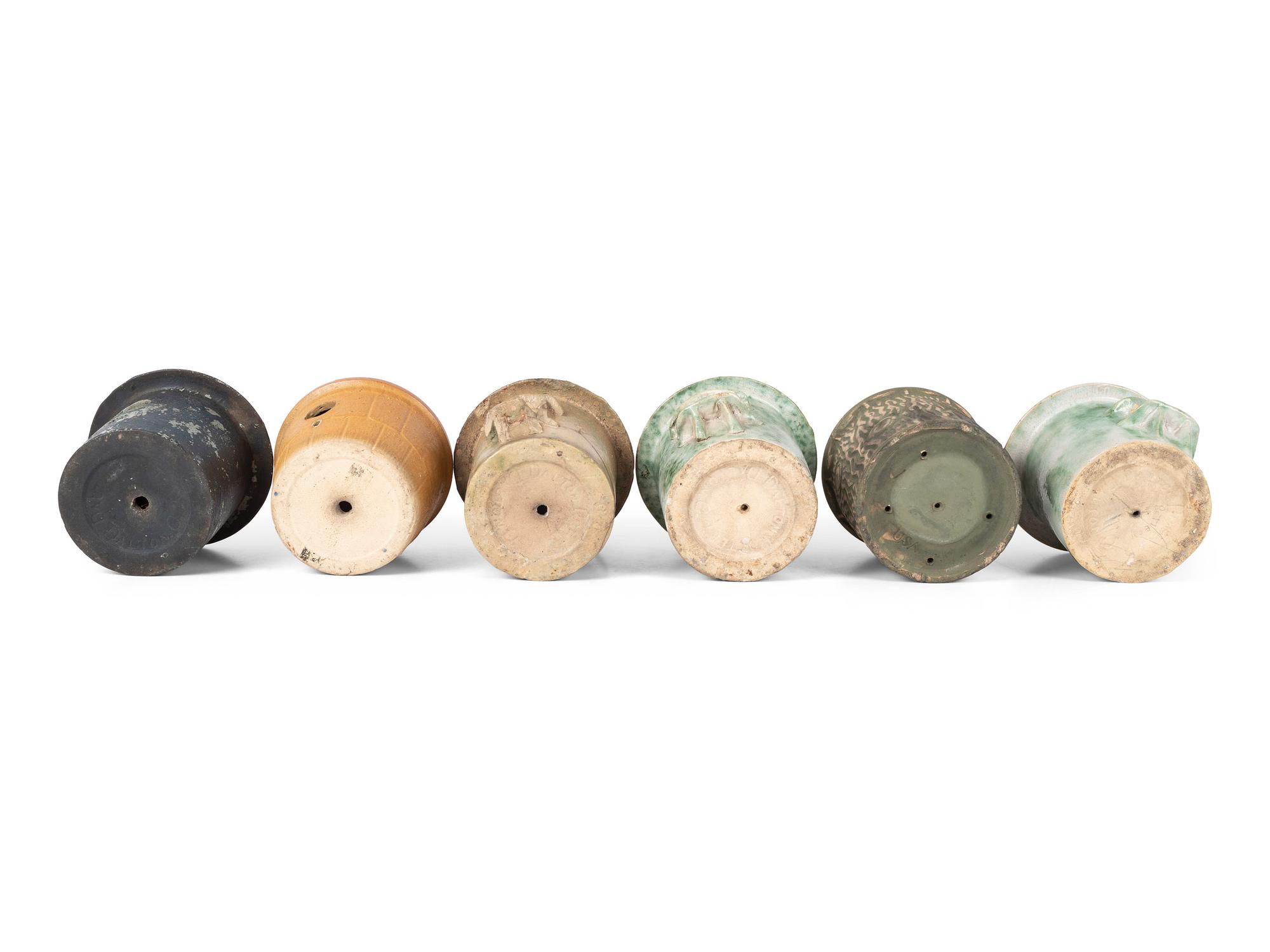 Six Stoneware Birdhouses, Including Dalton Pottery