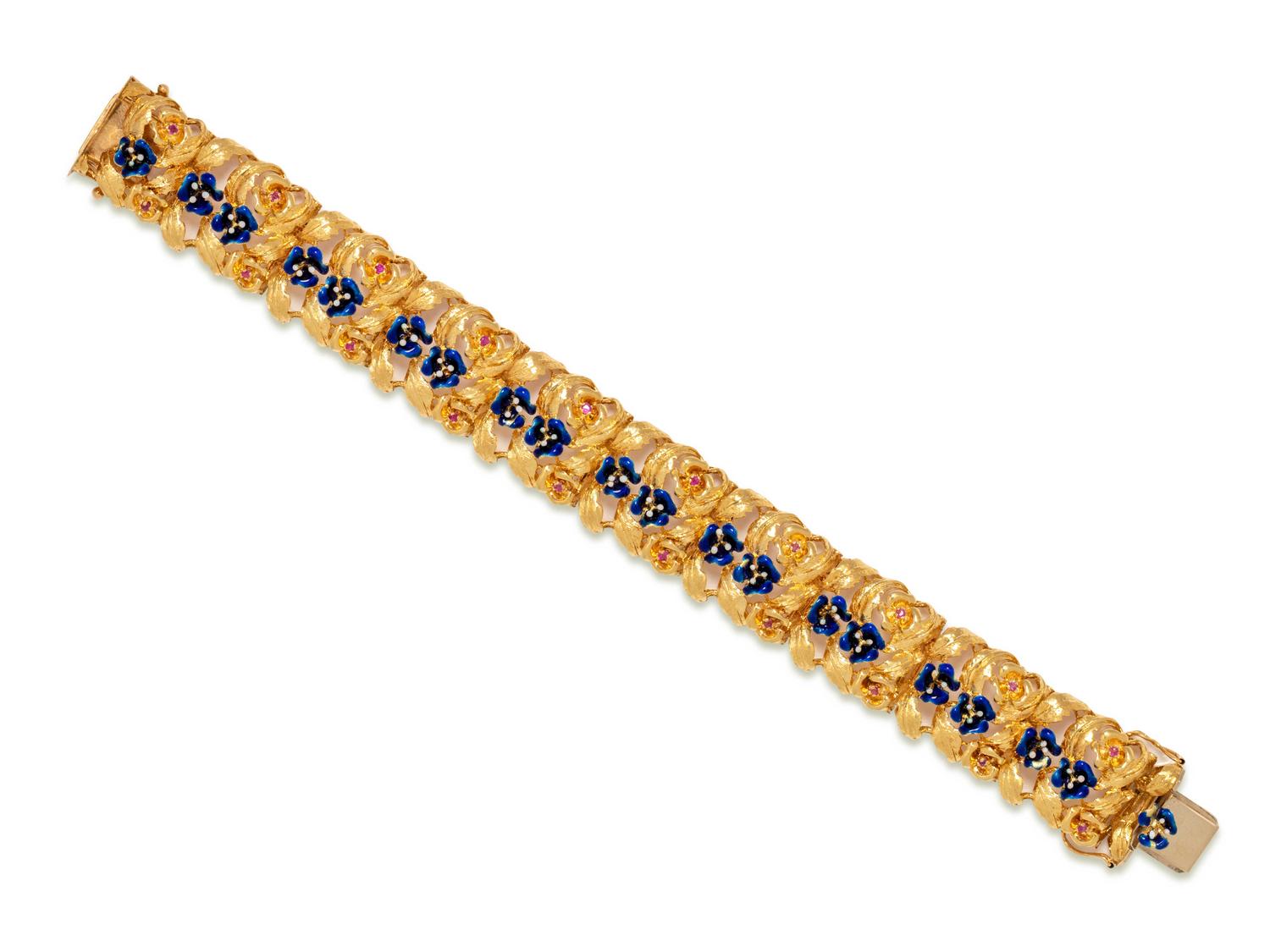 YELLOW GOLD, RUBY AND ENAMEL BRACELET