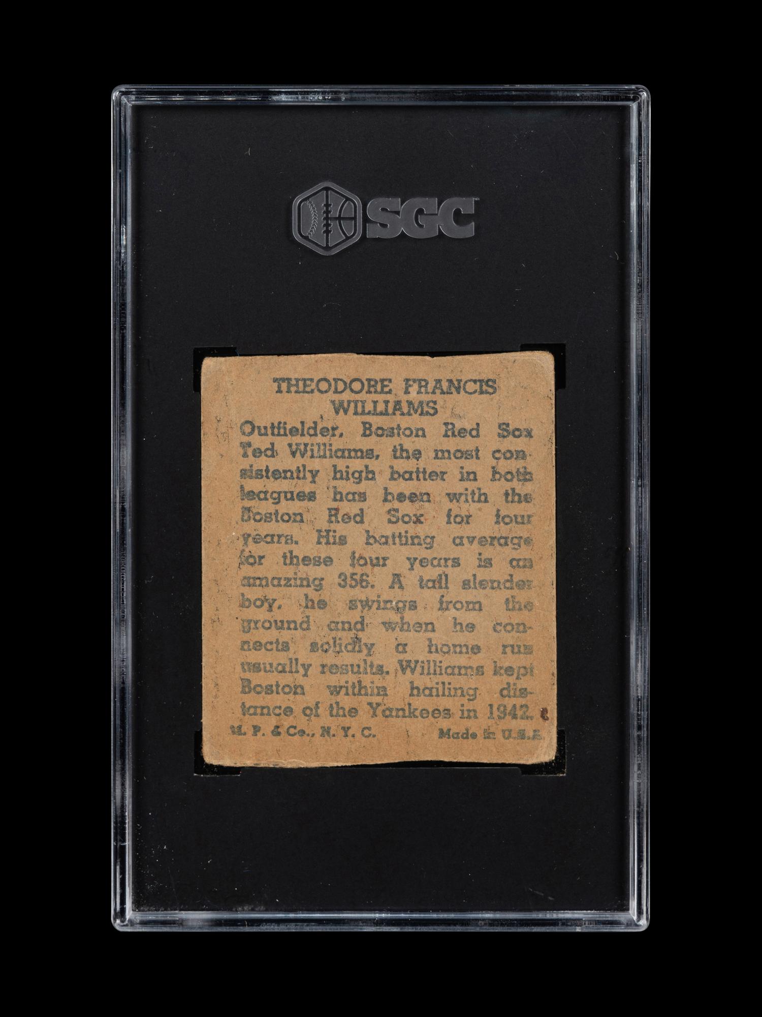 A 1943 M.P. & Co. R302-1 Ted Williams Baseball Card (SGC Authentic)