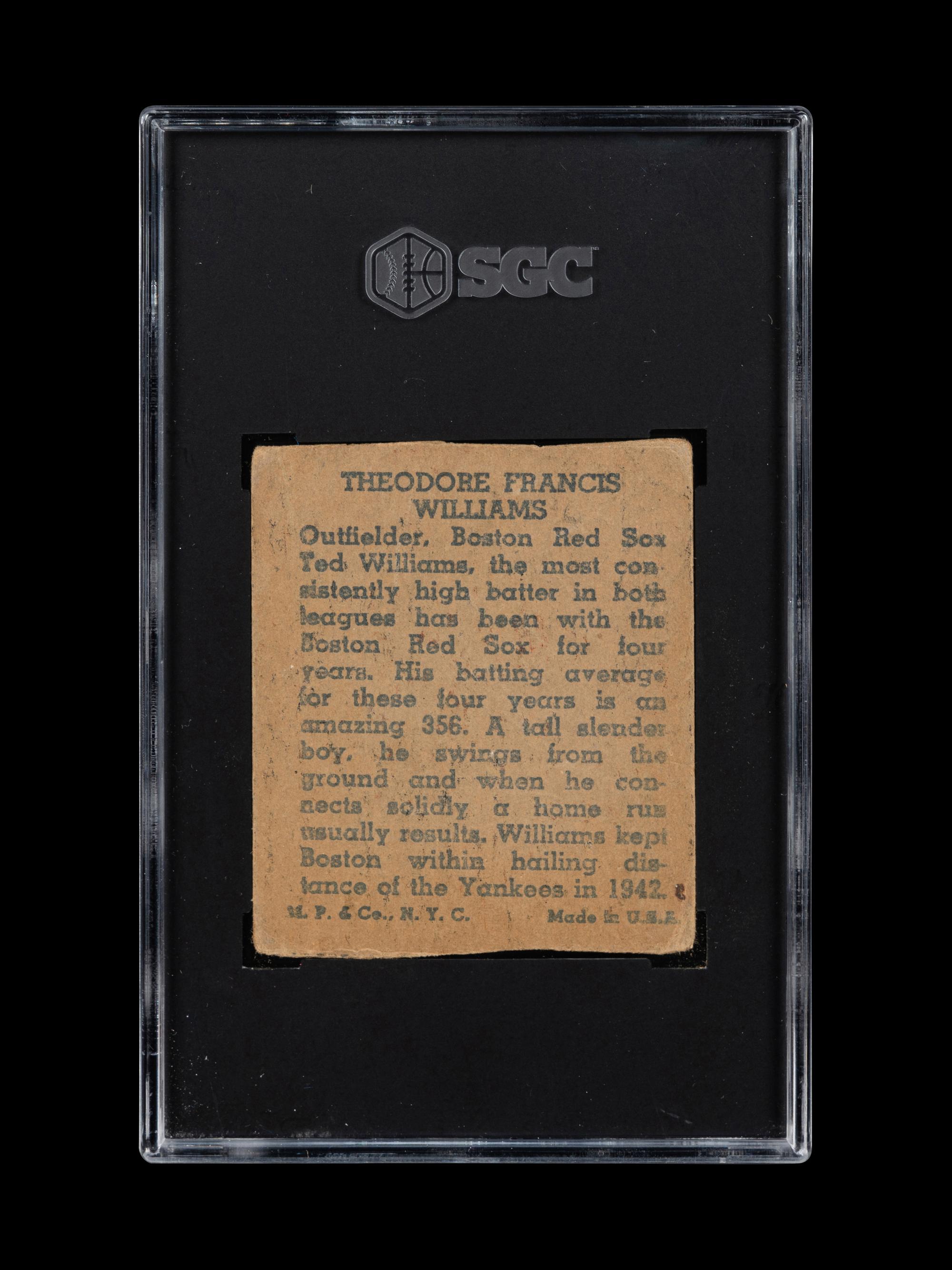 A 1943 M.P. & Co. R302-1 Ted Williams Baseball Card (SGC Authentic)