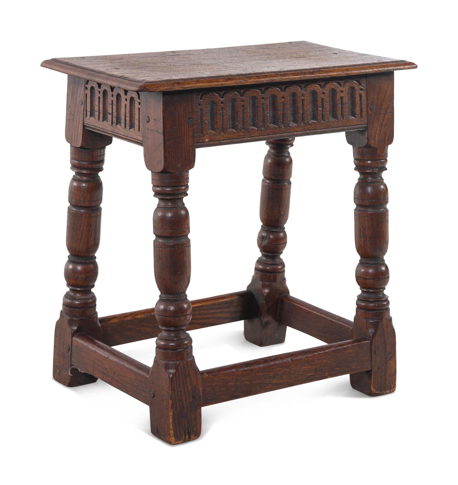 A William and Mary Carved Oak Joint Stool