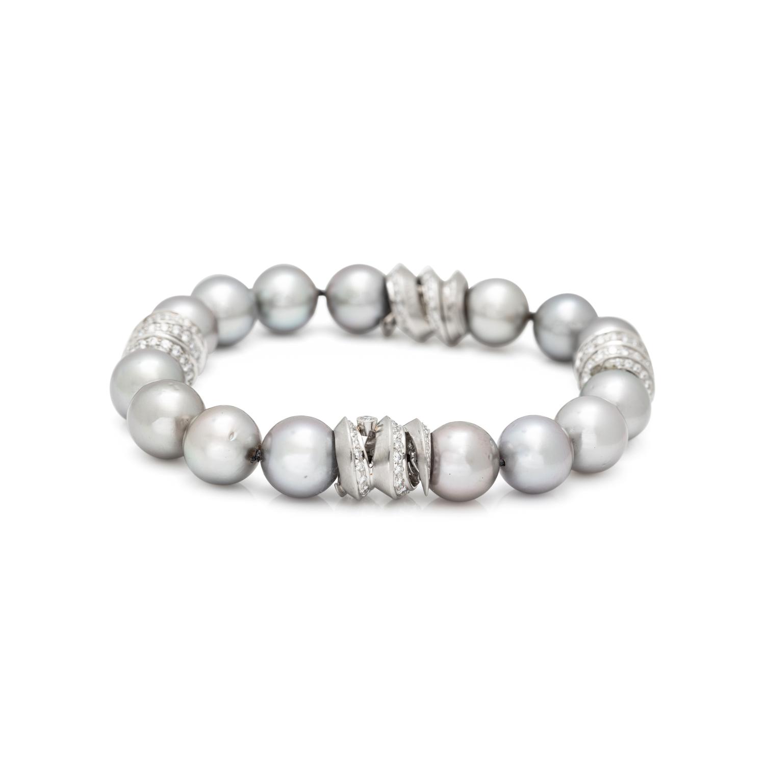 BOODLES, GREY CULTURED PEARL AND DIAMOND BRACELET
