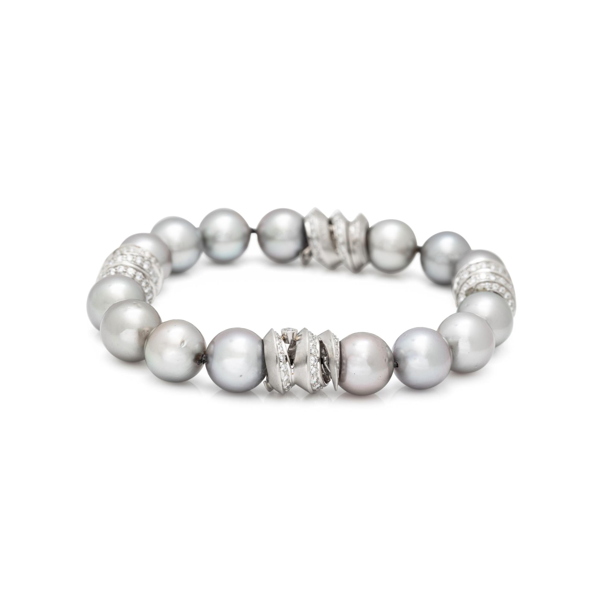 BOODLES, GREY CULTURED PEARL AND DIAMOND BRACELET