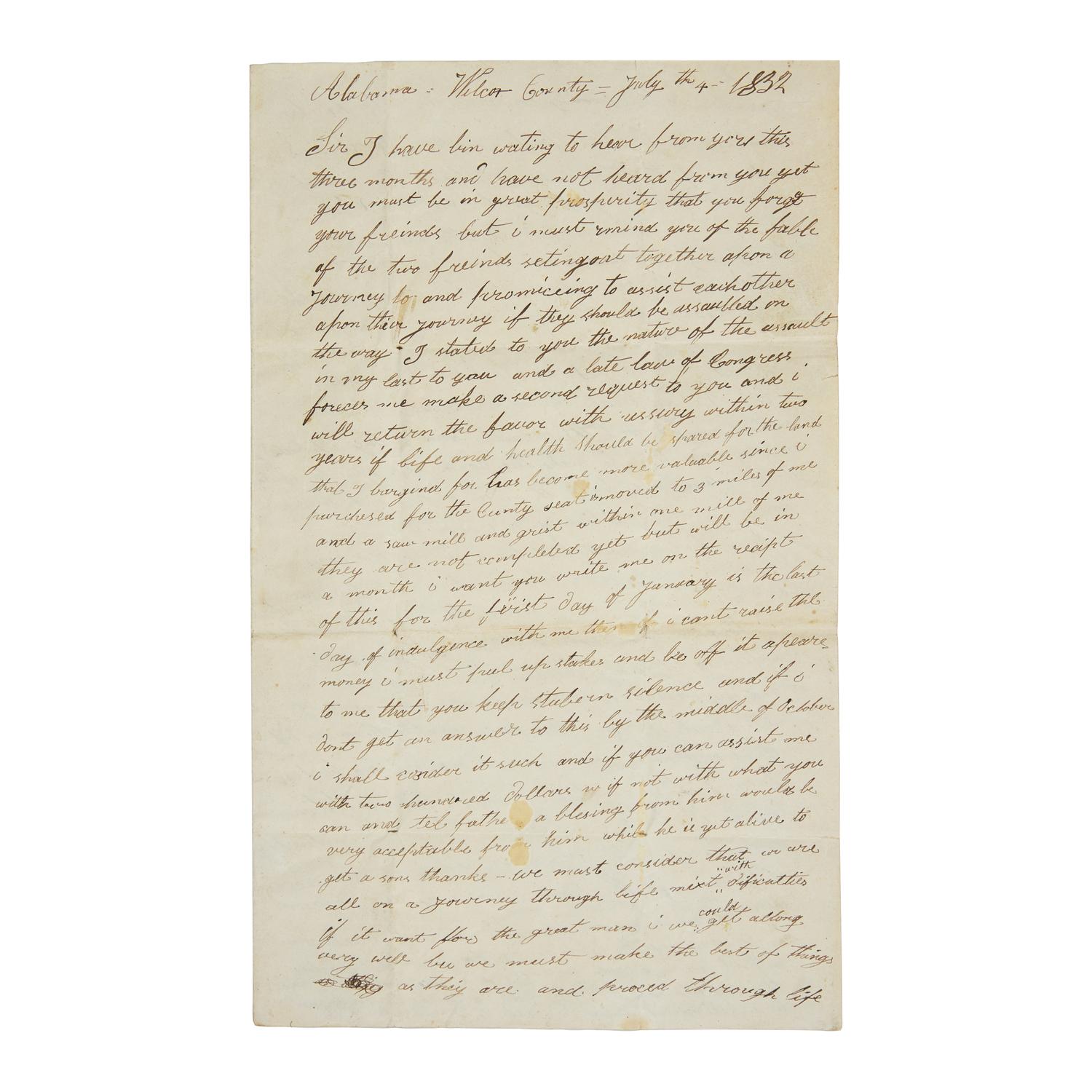 [Jacksonian Era] A Fascinating Contemporary Letter by an American Farmer Written Amid the Nullification Crisis and the Petticoat Affair