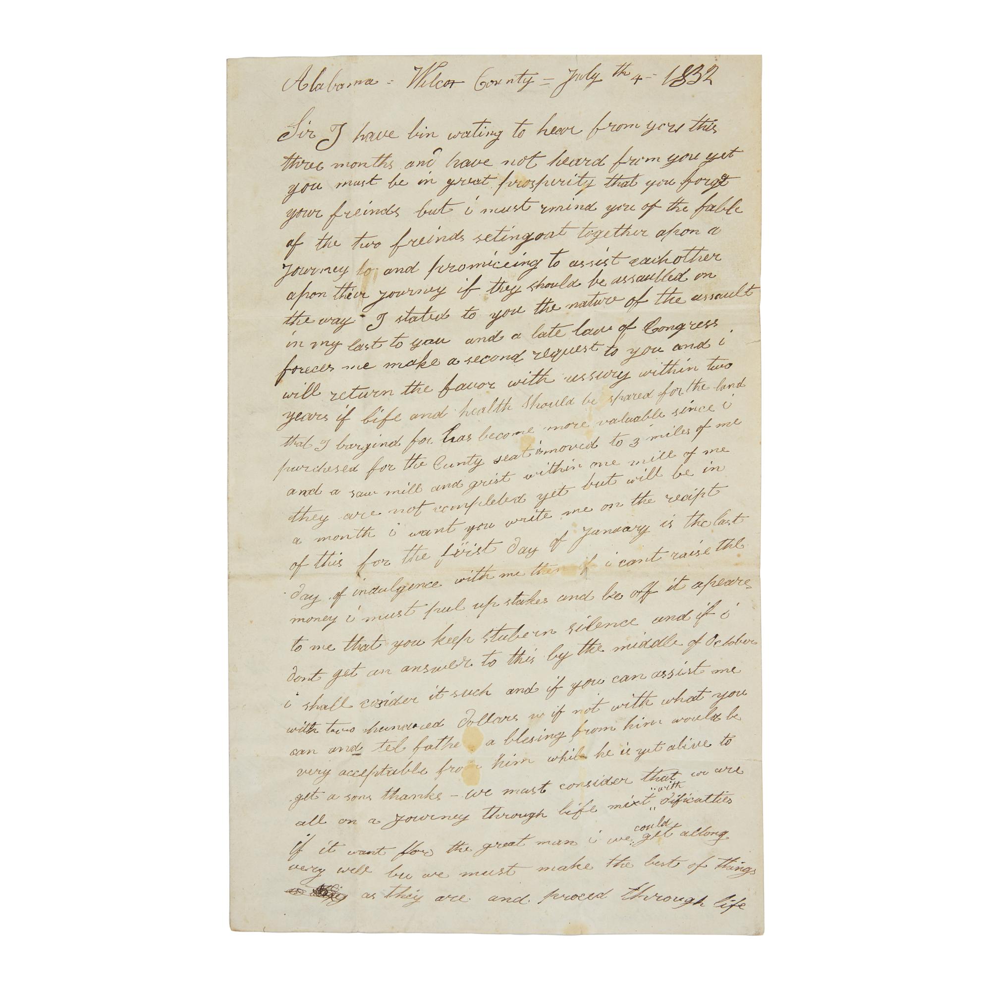 [Jacksonian Era] A Fascinating Contemporary Letter by an American Farmer Written Amid the Nullification Crisis and the Petticoat Affair