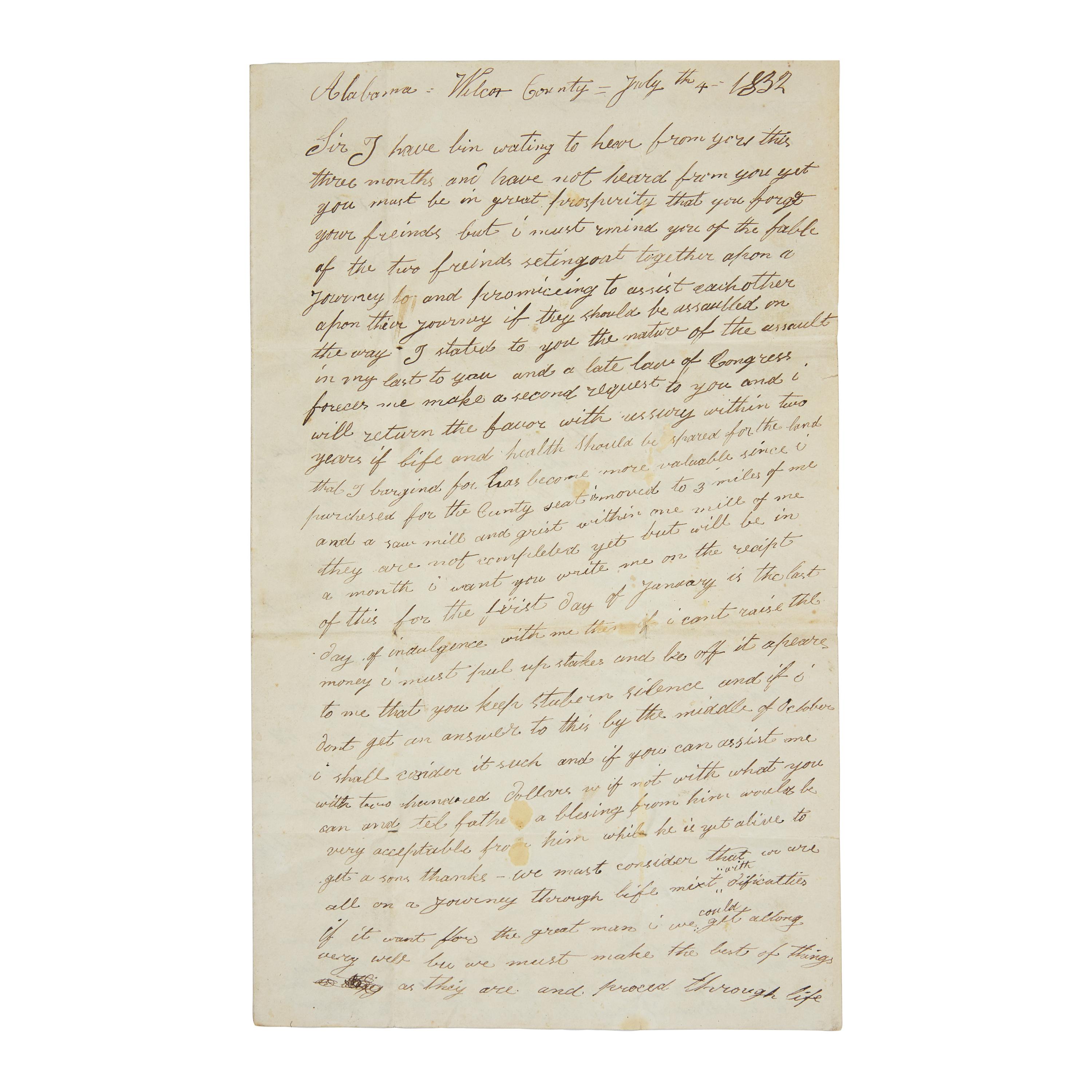 [Jacksonian Era] A Fascinating Contemporary Letter by an American Farmer Written Amid the Nullification Crisis and the Petticoat Affair