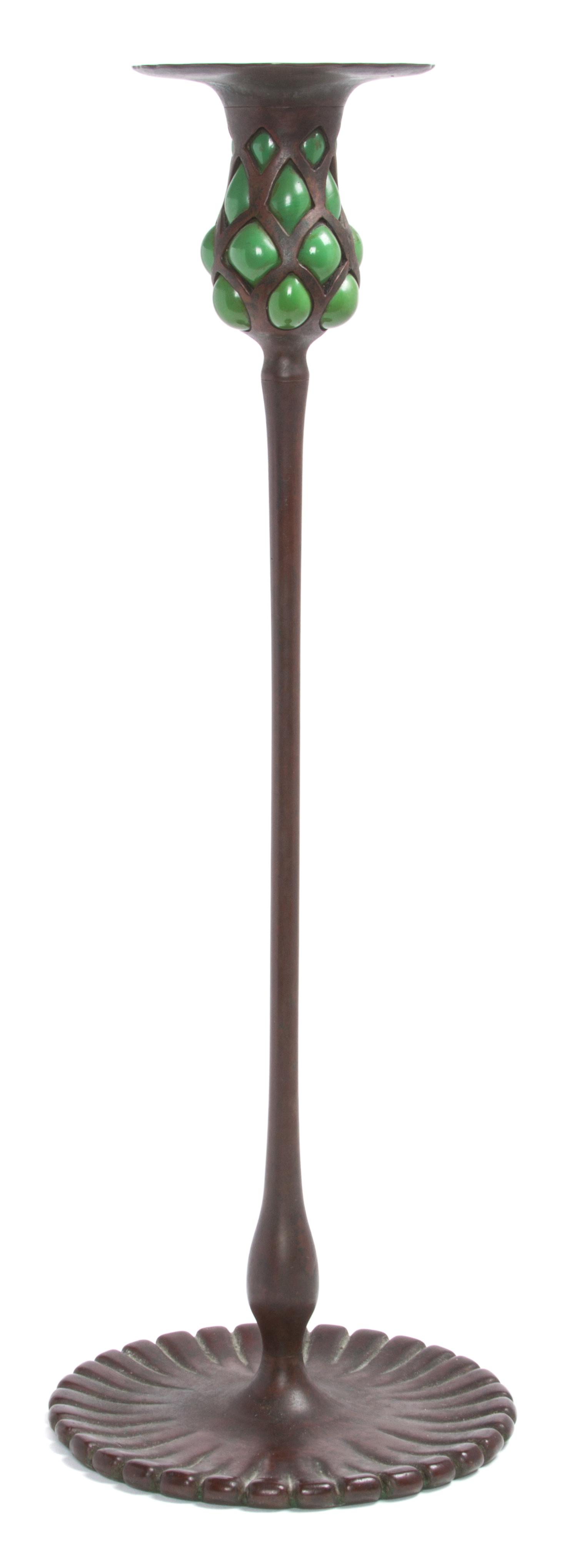 An American Bronze Blown-Out Candlestick Height 17 3/4 inches. — Tiffany Studios, New York