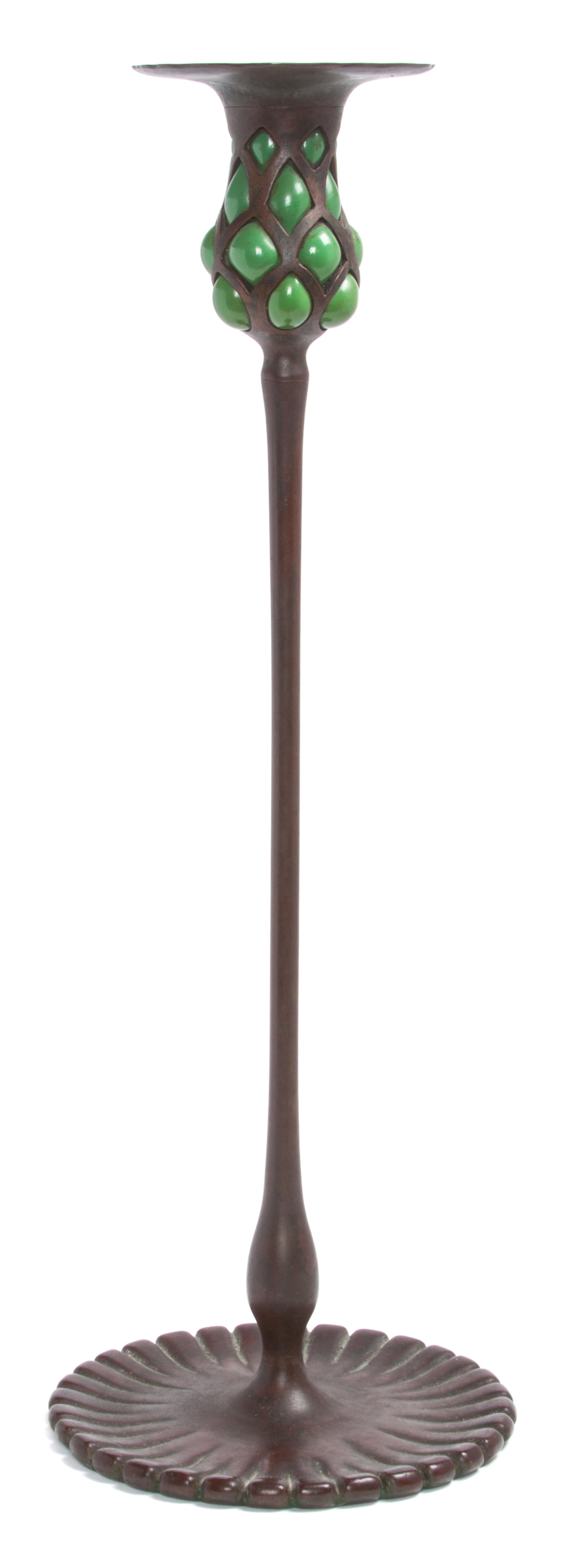 An American Bronze Blown-Out Candlestick Height 17 3/4 inches. — Tiffany Studios, New York