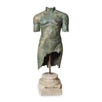A Patinated Bronze Torso on Stone Plinth