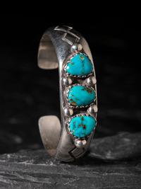 Sterling Silver and Blue Diamond Turquoise Cuff Bracelet