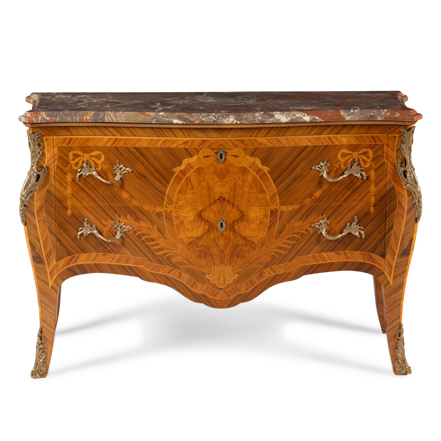 A Louis XV Style Gilt-Bronze Mounted Marquetry Commode