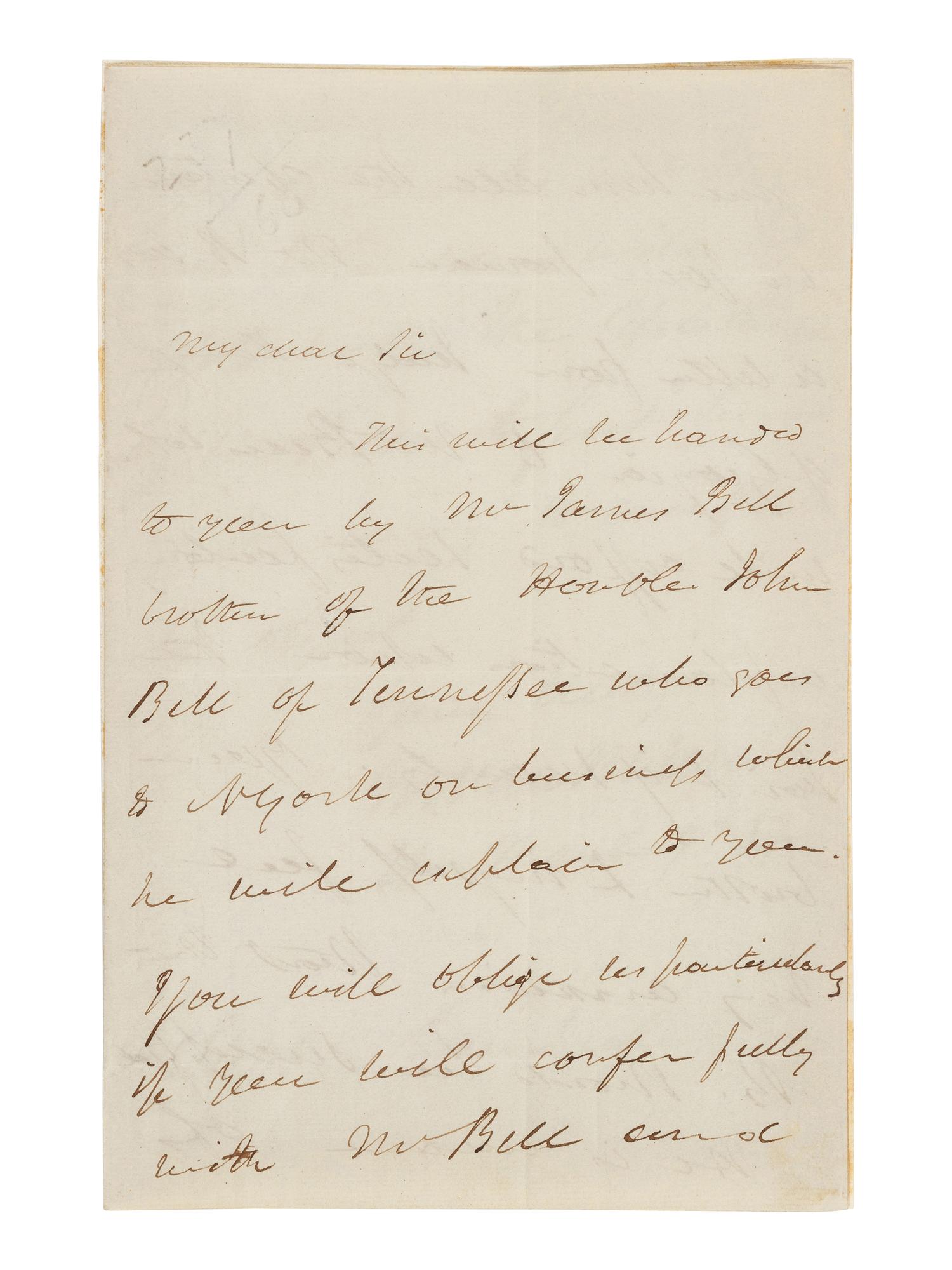 VAN BUREN, Martin (1782-1862). Autograph letter signed ("M. Van Buren"), as Vice President, to Stephen Camberling (ca 1790-1872). Washington, D.C., 9 March 1834.