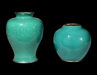 Two Japanese Green Ground Cloisonné Enamel Jars