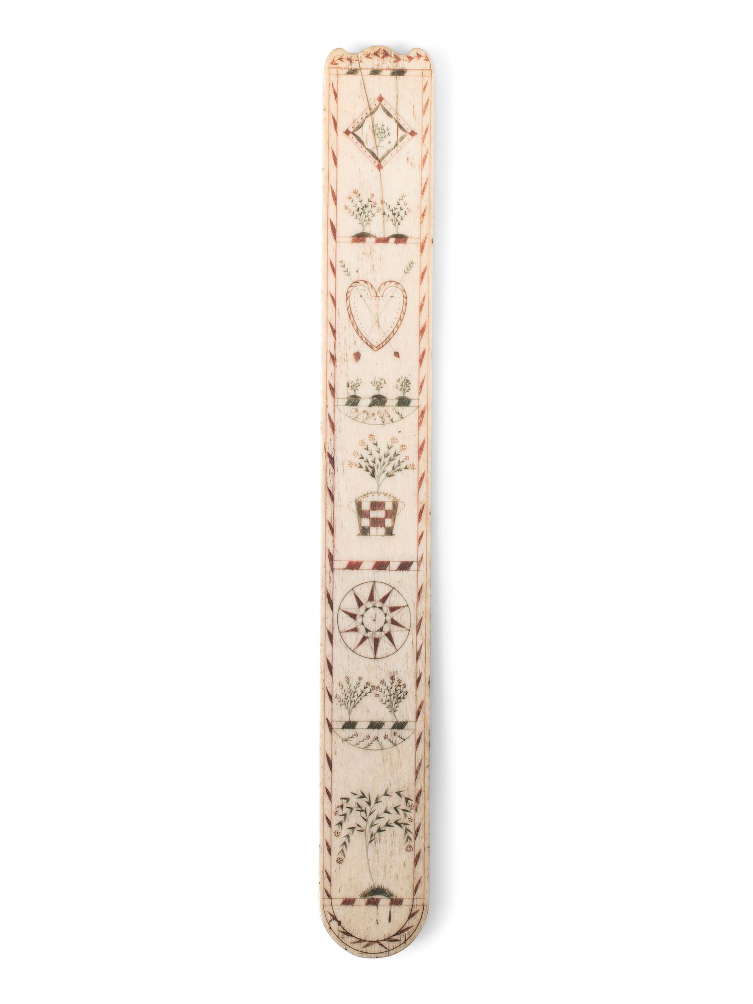 A Scrimshaw Decorated and Polychromed Painted Whalebone Busk