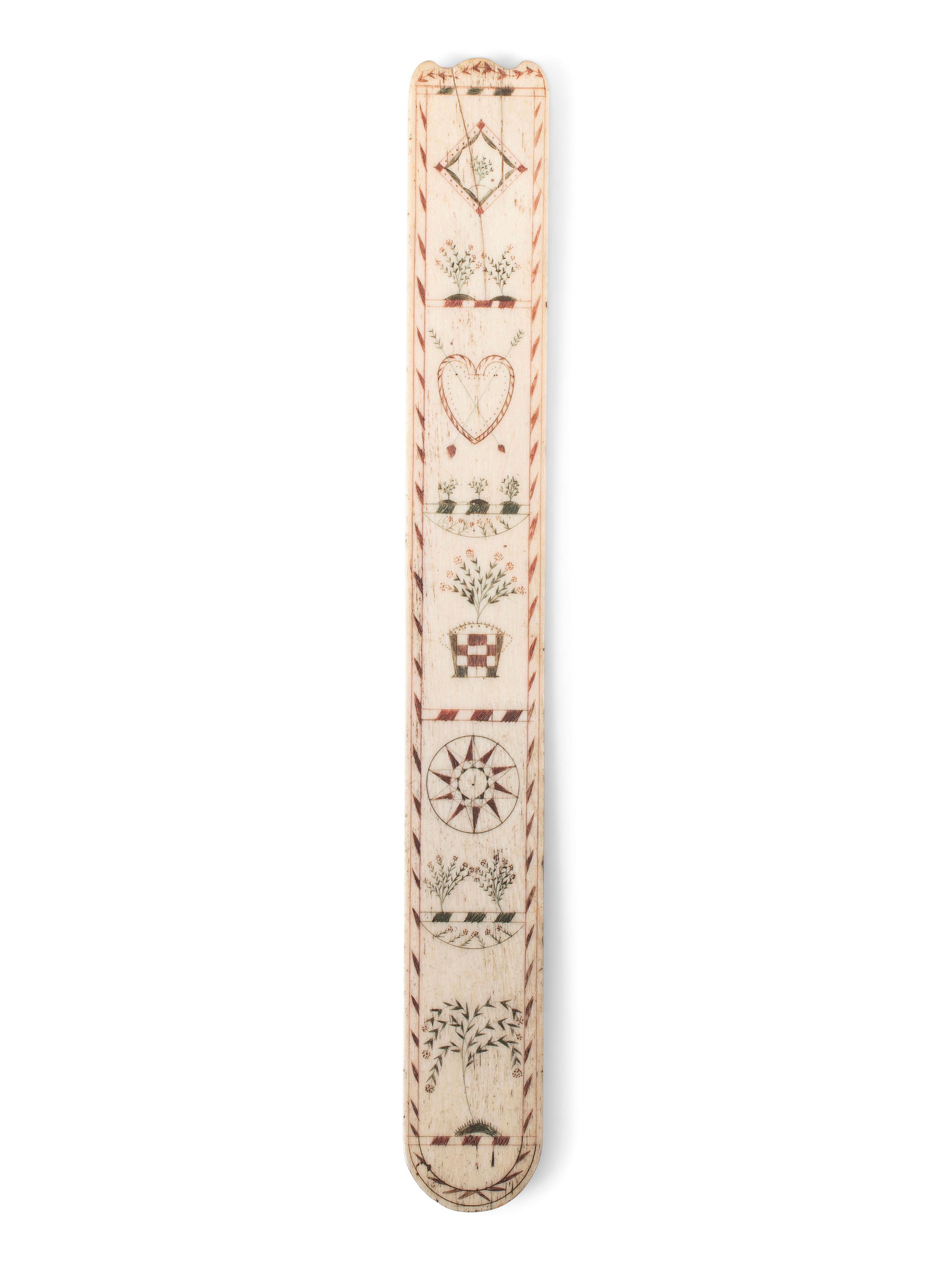 A Scrimshaw Decorated and Polychromed Painted Whalebone Busk