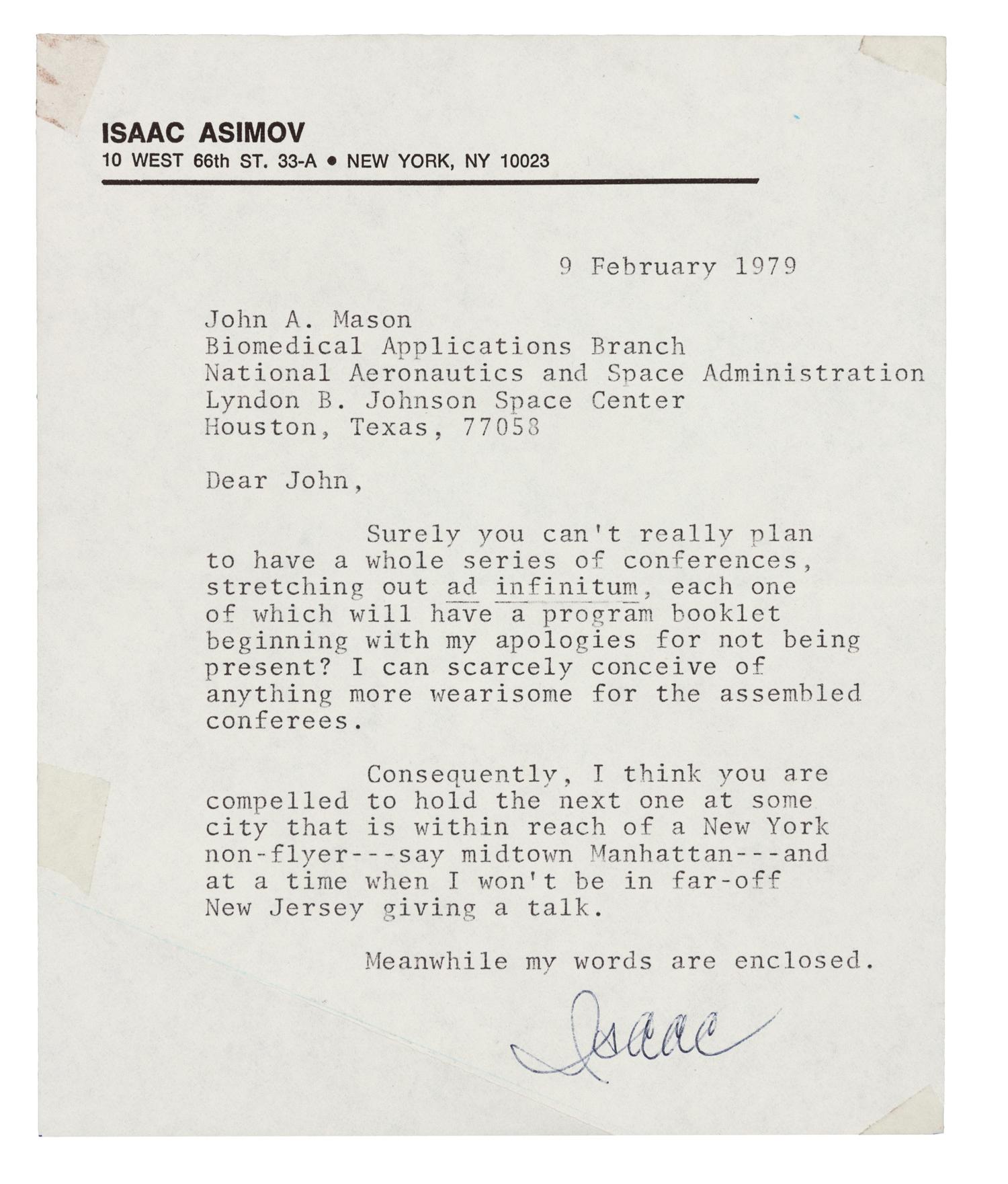 [ASIMOV, Isaac (1920-1992).] 2 autograph letters signed and one document signed by Asimov, comprising: