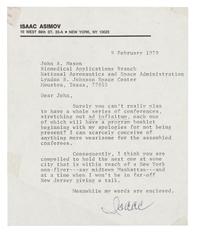 [ASIMOV, Isaac (1920-1992).] 2 autograph letters signed and one document signed by Asimov, comprising: