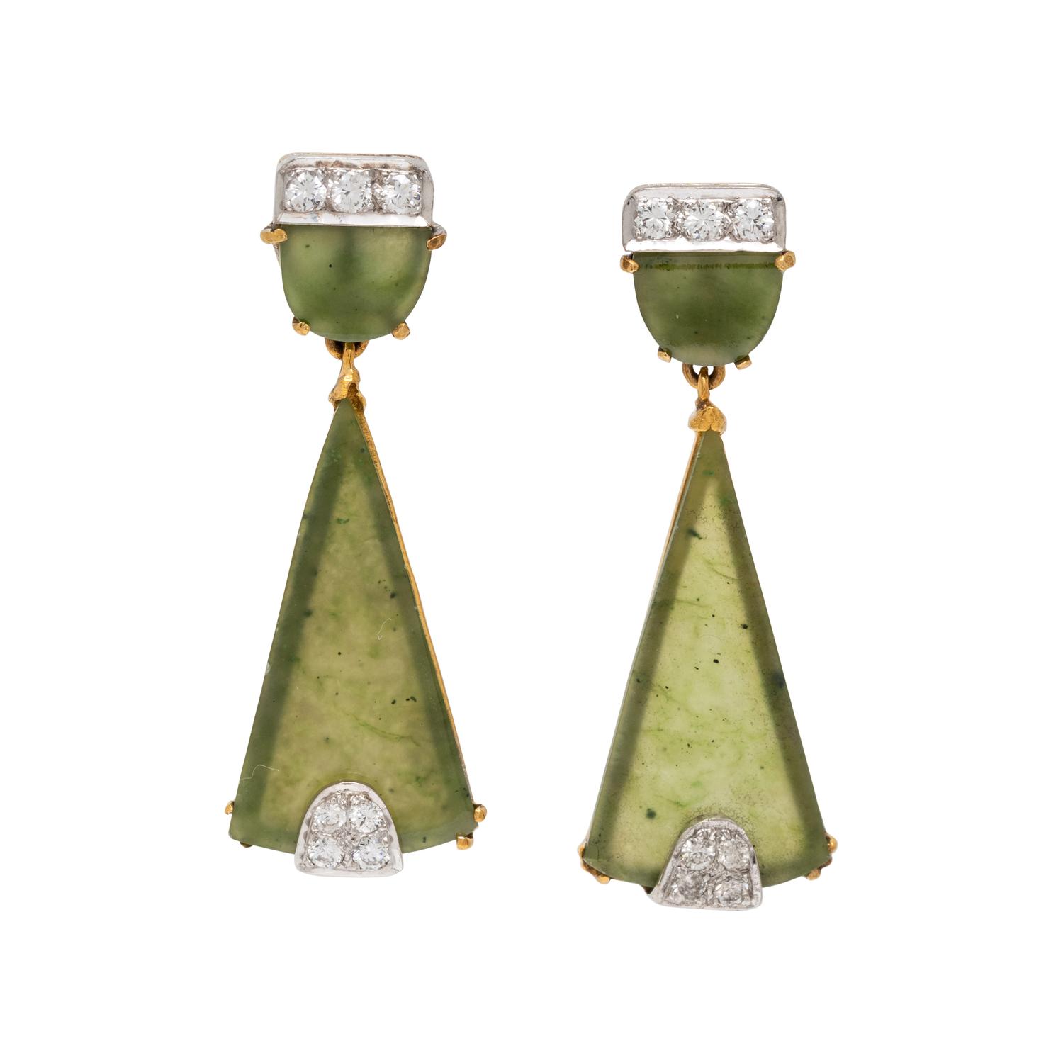 NEPHRITE AND DIAMOND PENDANT EARRINGS