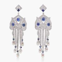 A Pair of Platinum, Diamond, Sapphire, and Pearl Earrings
