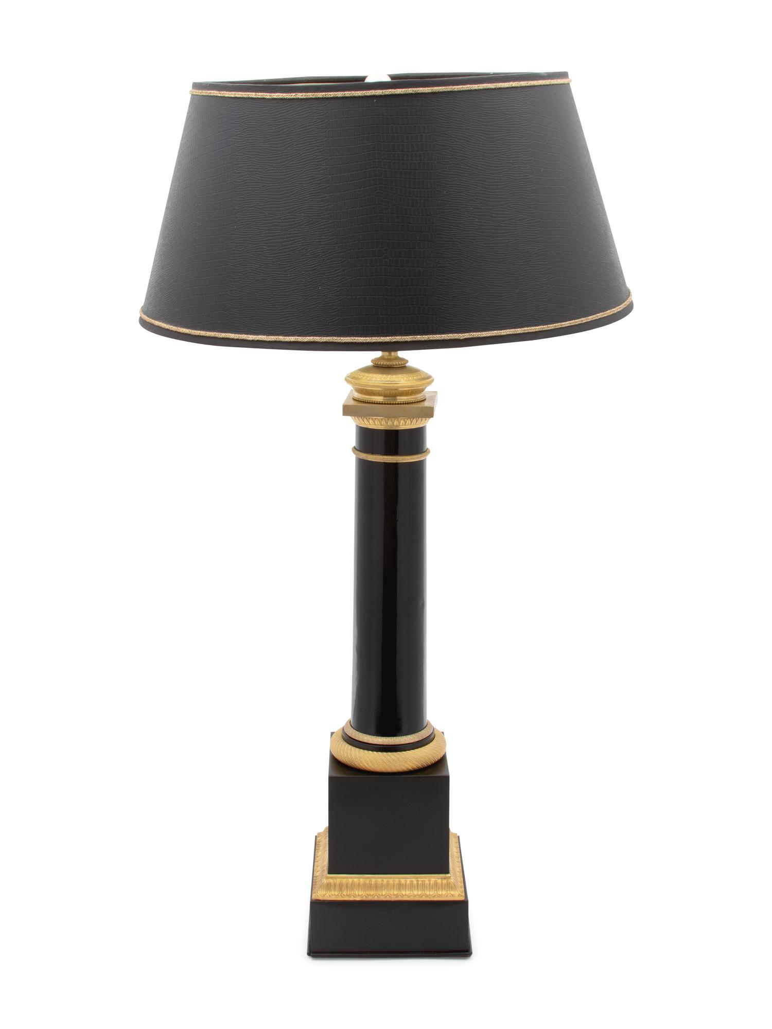 An Empire Style Gilt Metal Mounted Ebonized Columnar Table Lamp — 20TH CENTURY