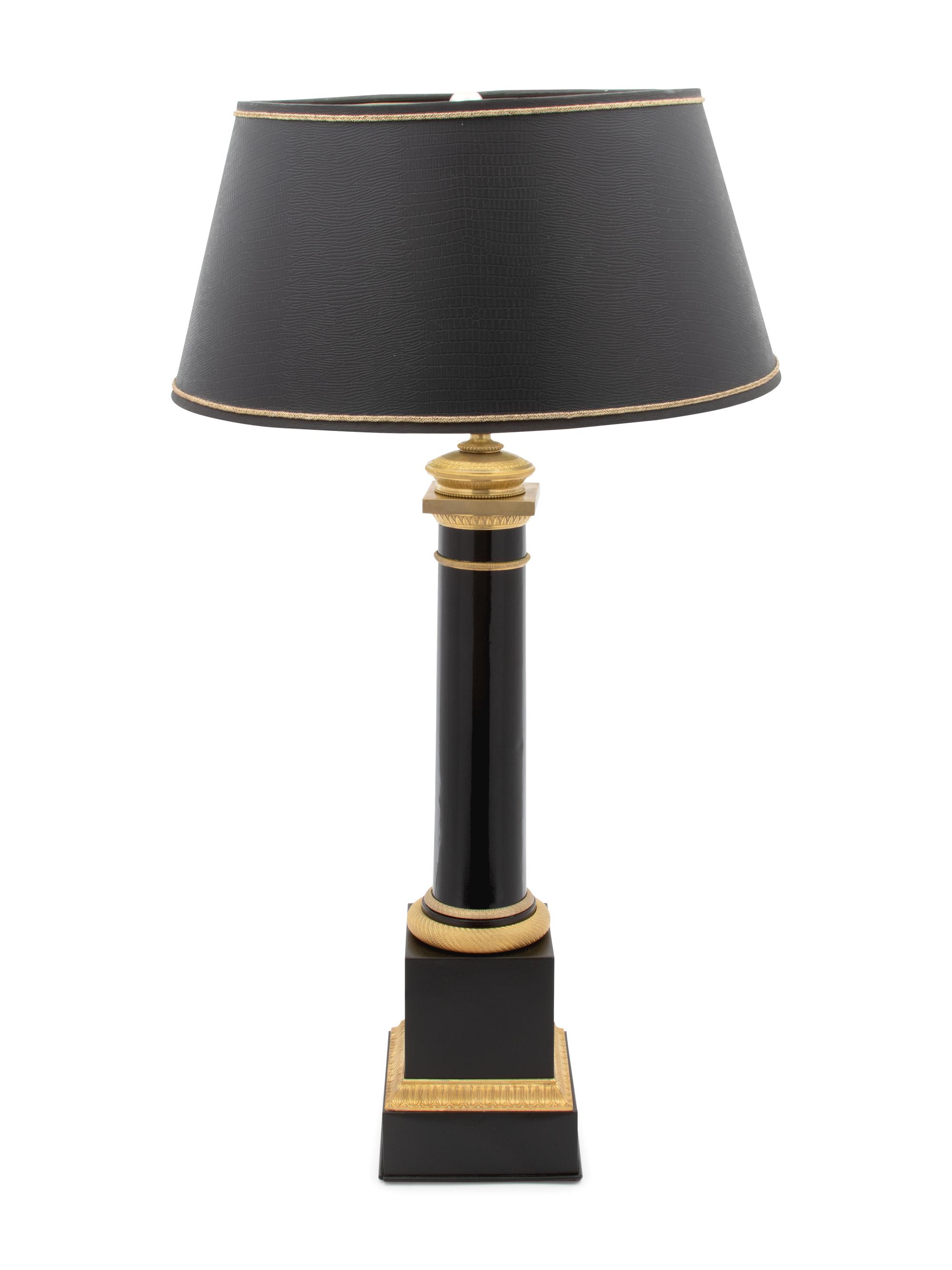 An Empire Style Gilt Metal Mounted Ebonized Columnar Table Lamp — 20TH CENTURY