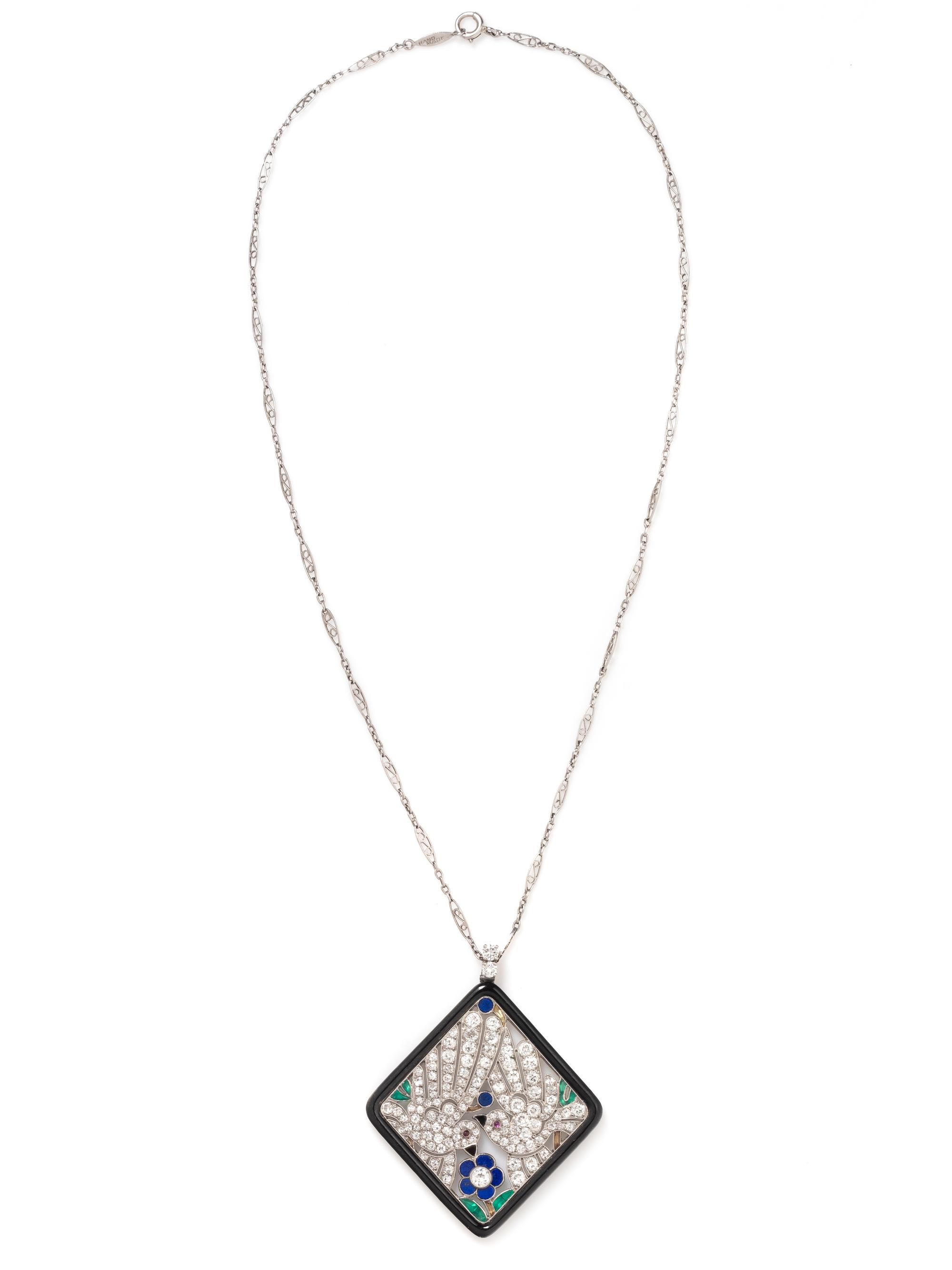 GEORGES L'ENFANT, FRENCH, ART DECO, DIAMOND AND GEMSTONE PENDANT