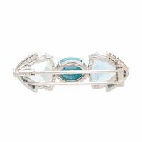 Blue Zircon, Aquamarine, and White Gold Brooch