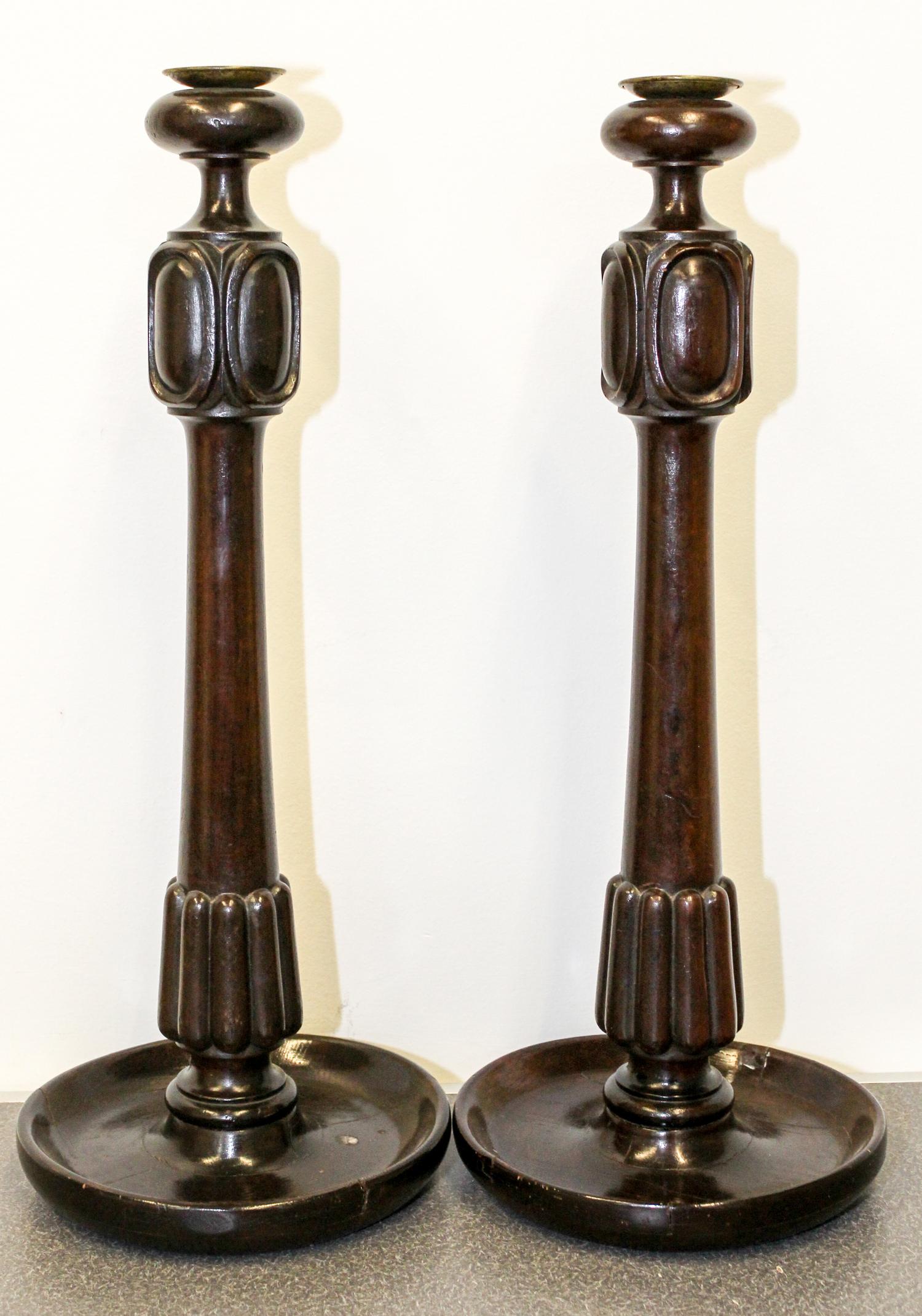 A Pair of Turned Wood Candlesticks Height 20 3/4 inches. — 19TH CENTURY