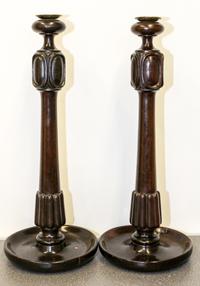 A Pair of Turned Wood Candlesticks Height 20 3/4 inches. — 19TH CENTURY