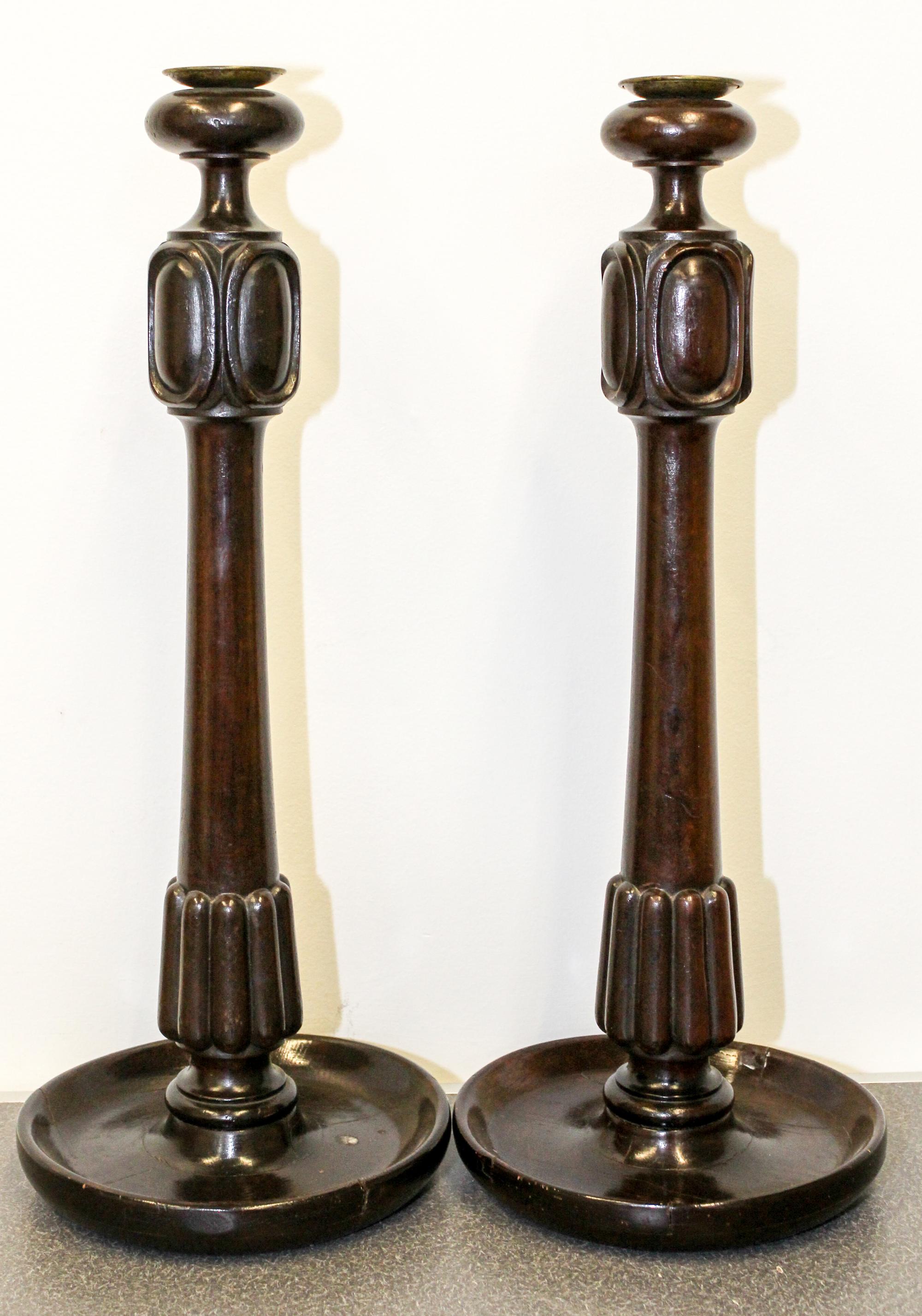 A Pair of Turned Wood Candlesticks Height 20 3/4 inches. — 19TH CENTURY