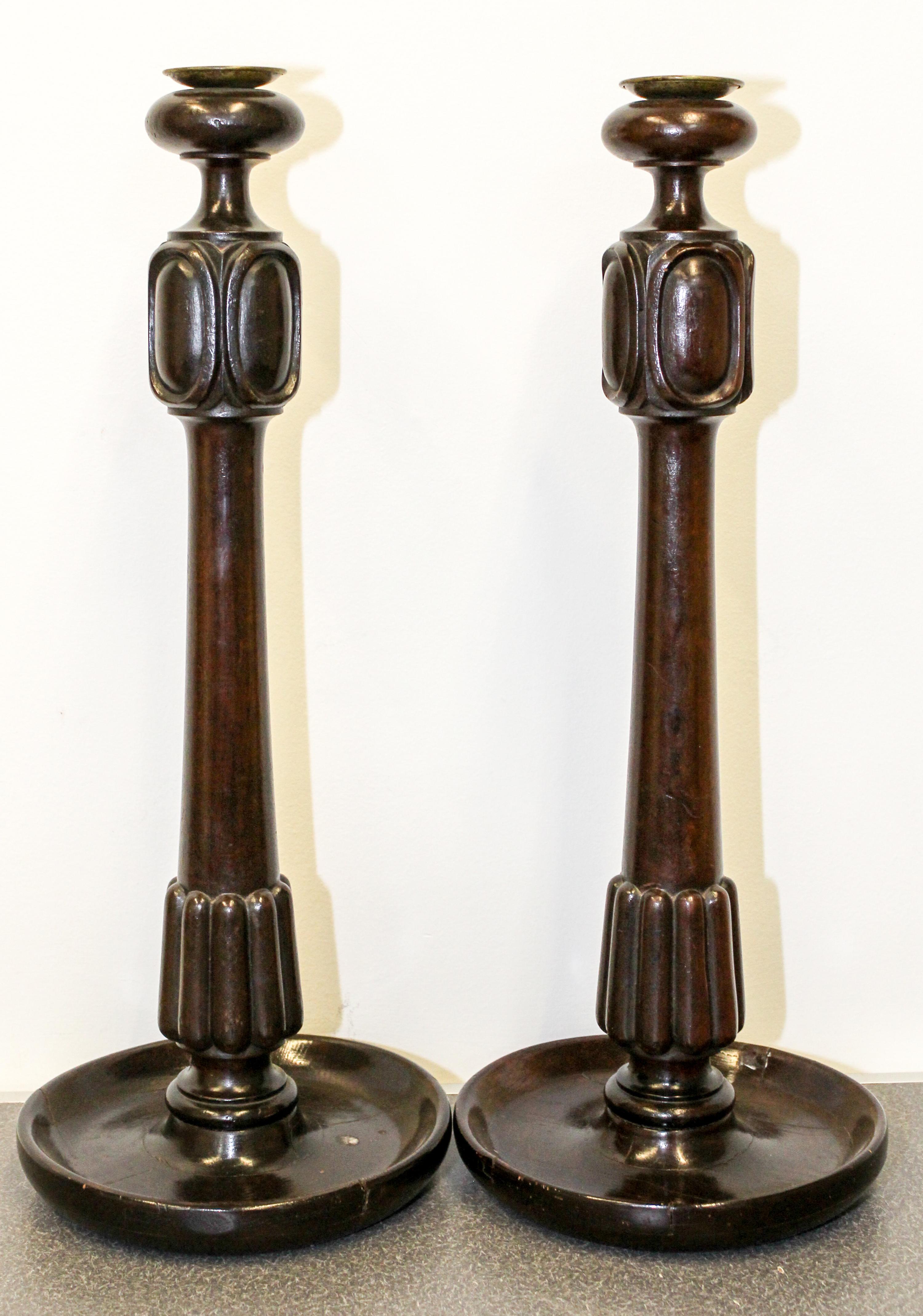 A Pair of Turned Wood Candlesticks Height 20 3/4 inches. — 19TH CENTURY