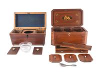 Four English Mahogany Inlaid Tea Caddies