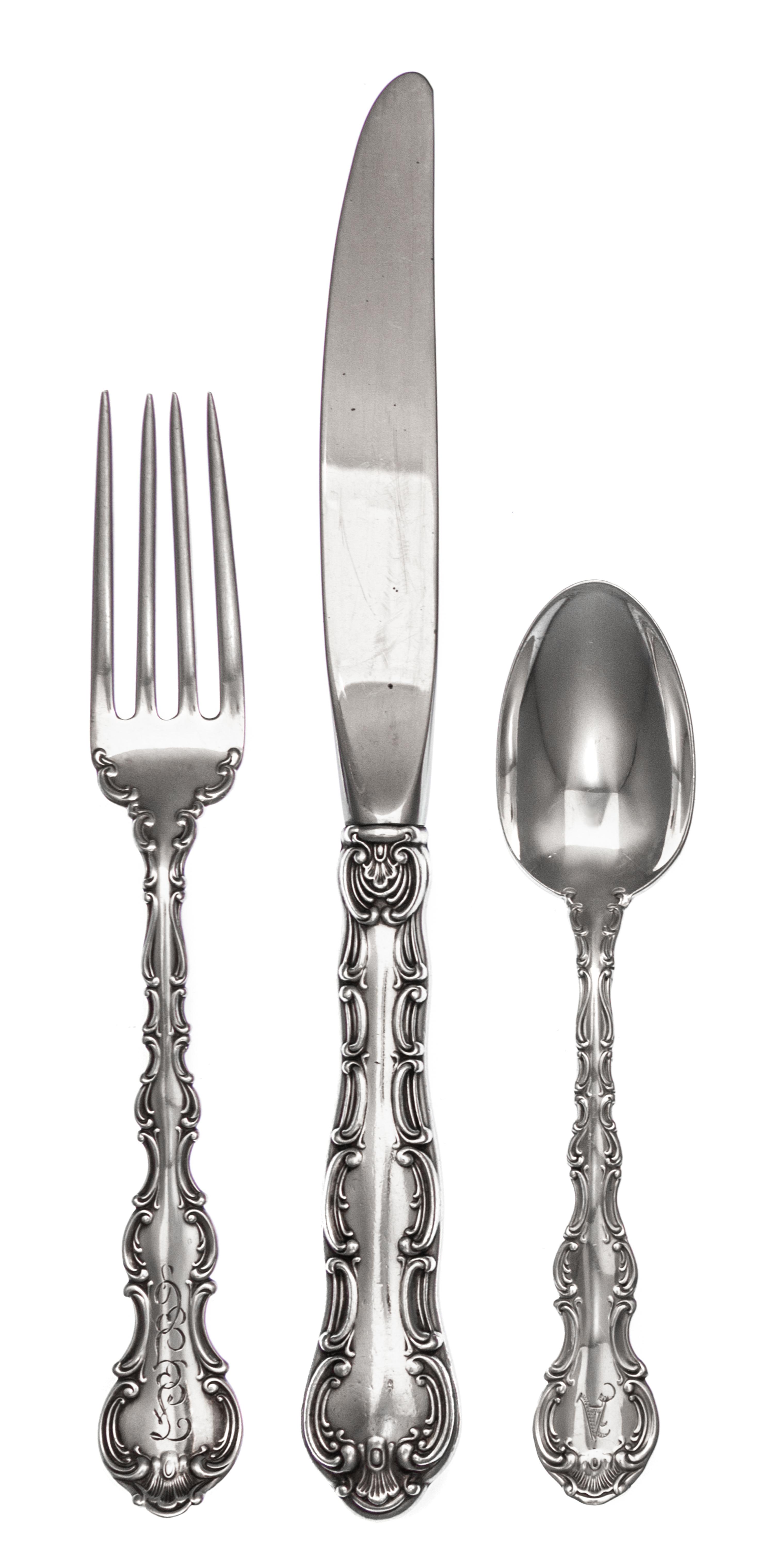 An American Silver Flatware Service, Gorham Mfg. Co., Providence, RI, Strasbourg pattern, comprising: 33 dinner knives 33 dinner forks