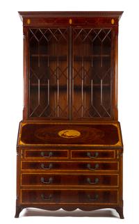 A Scottish Marquetry and Mahogany Secretary Bookcase Height 96 inches. — FIRST HALF 20TH CENTURY
