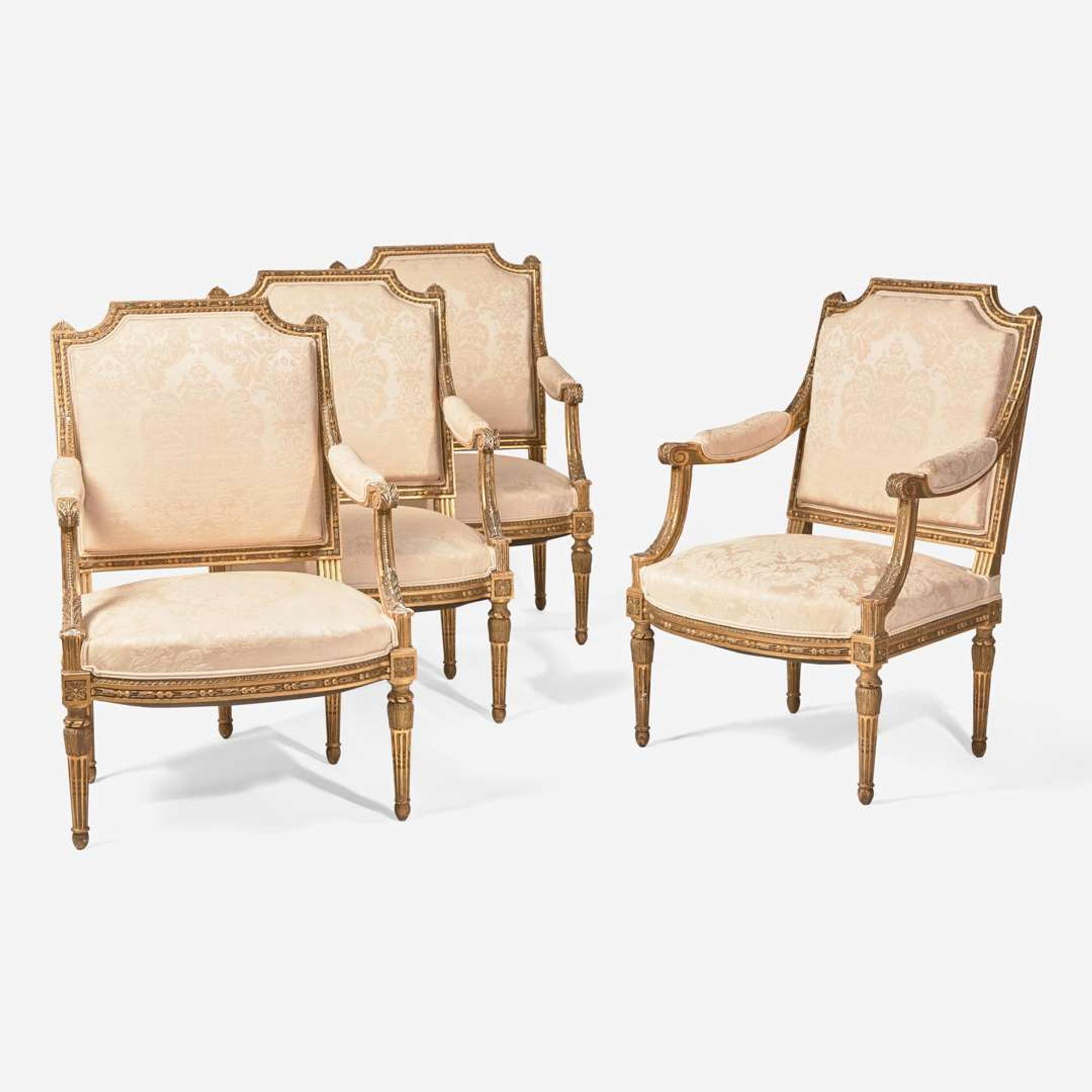 A set of four Louis XVI style giltwood fauteuils 19th century