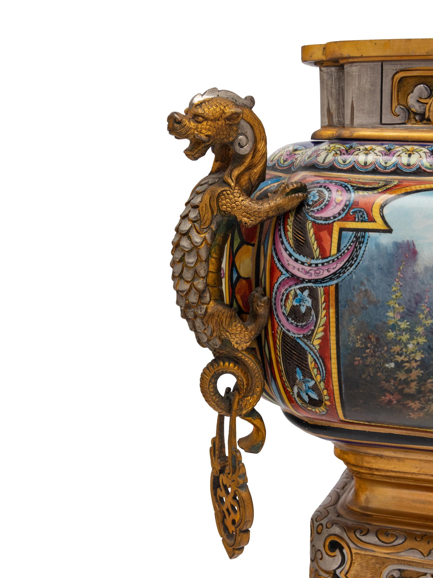 A French Silvered and Gilt Bronze Mounted Porcelain Jardinière