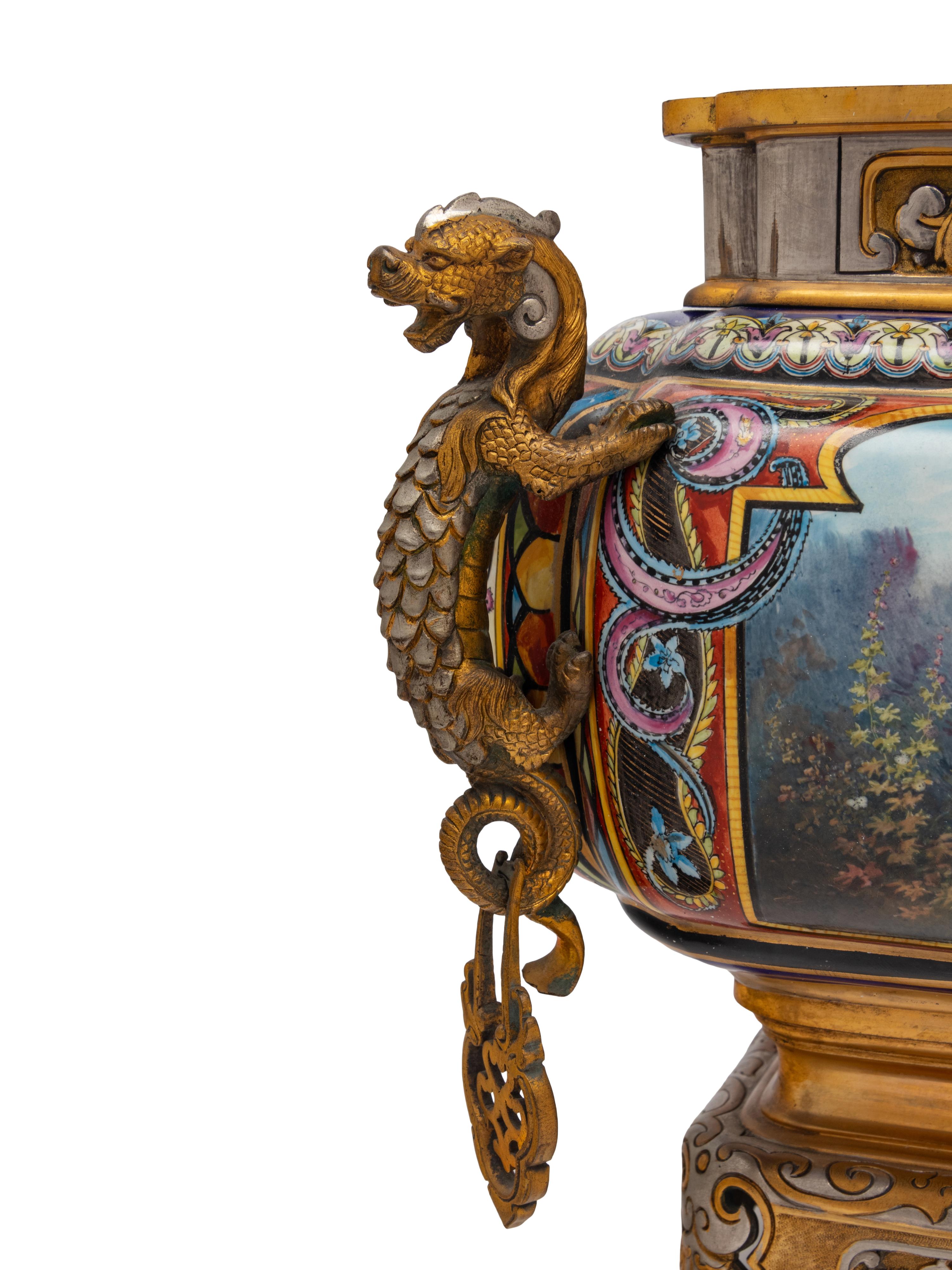 A French Silvered and Gilt Bronze Mounted Porcelain Jardinière