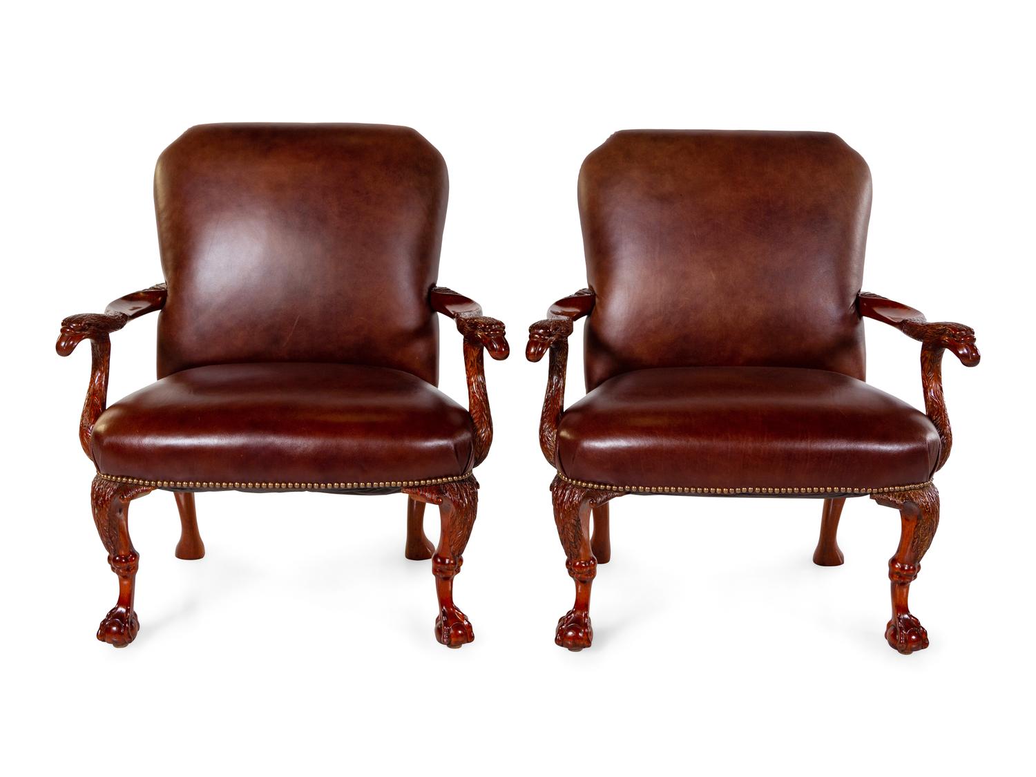 A Pair of George III Style Mahogany Armchairs — 20TH CENTURY