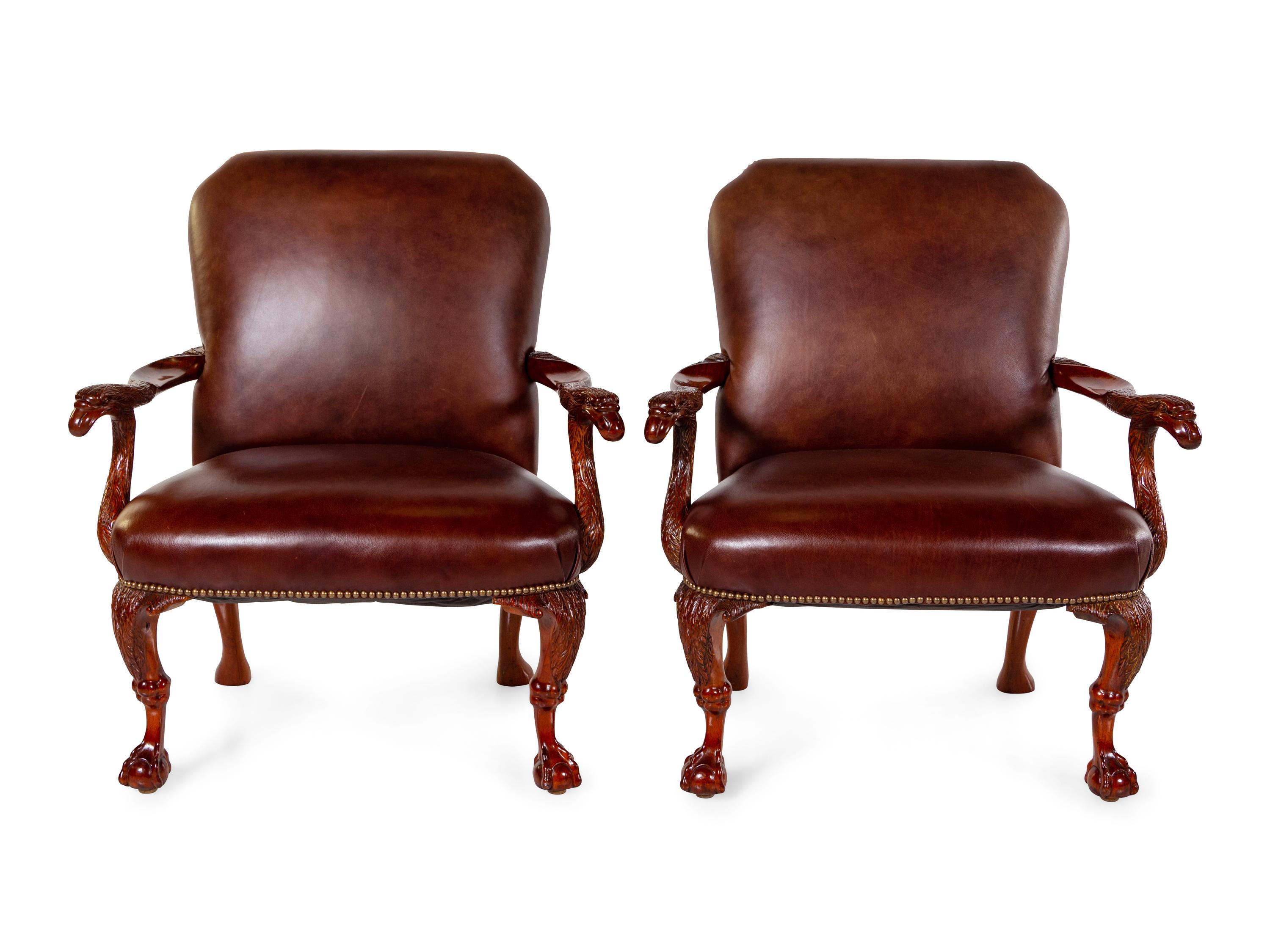 A Pair of George III Style Mahogany Armchairs — 20TH CENTURY