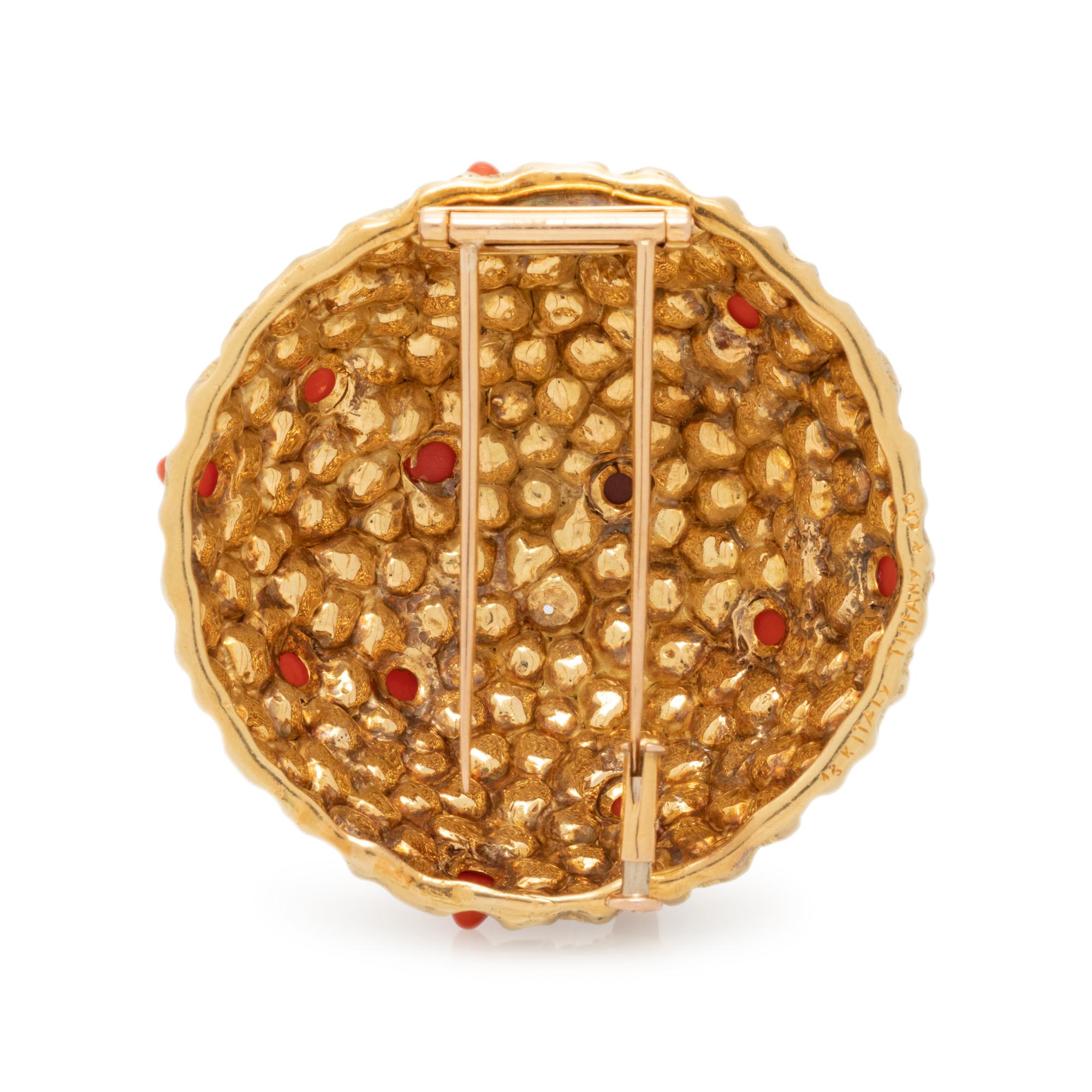 TIFFANY & CO., YELLOW GOLD AND CORAL BROOCH