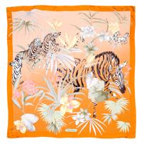 A Ferragamo 90cm Burnt Orange Silk Zebra Print Scarf, 36" x 36".