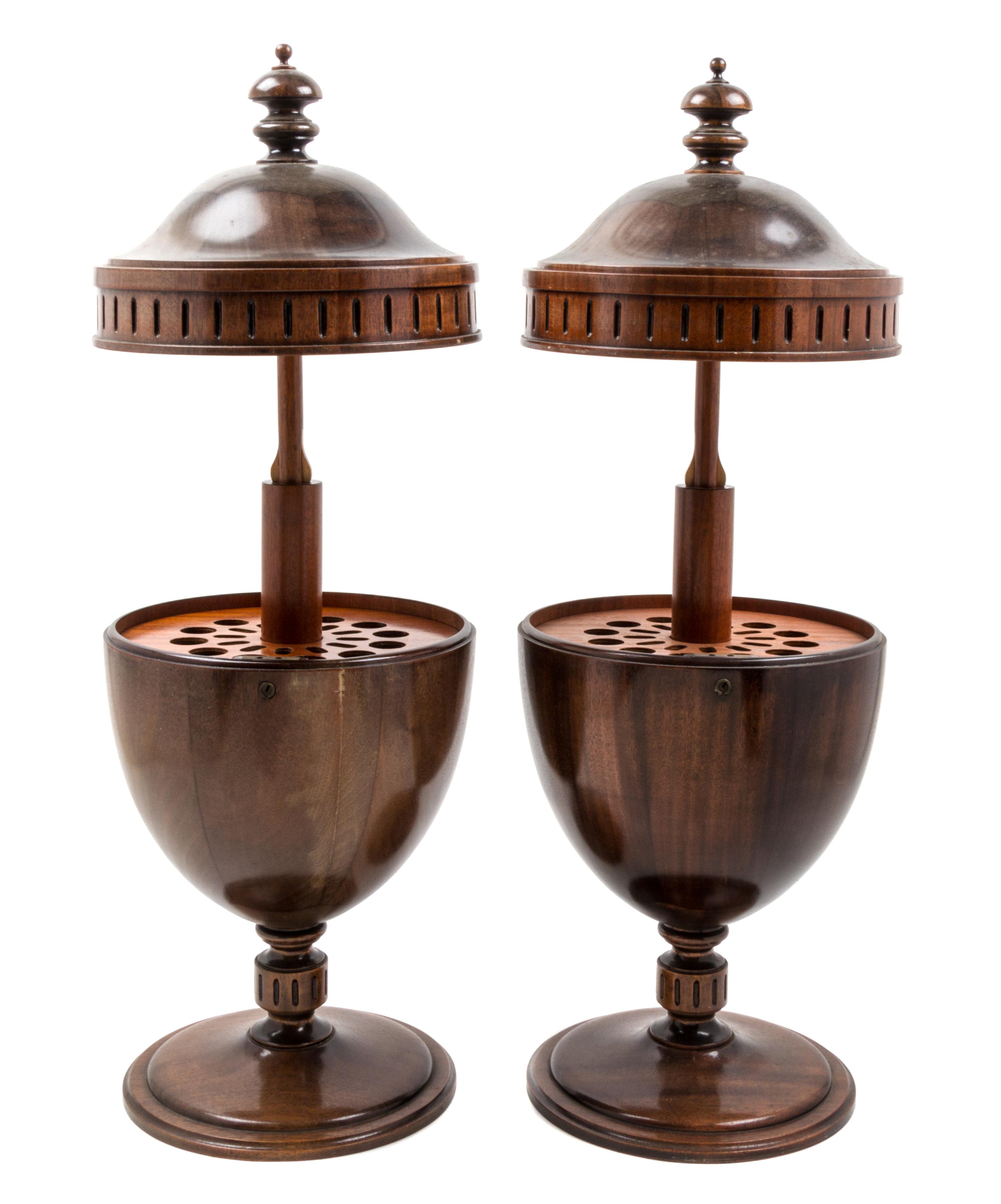 A Pair of George III Style Mahogany Cutlery Urns Height 22 inches.