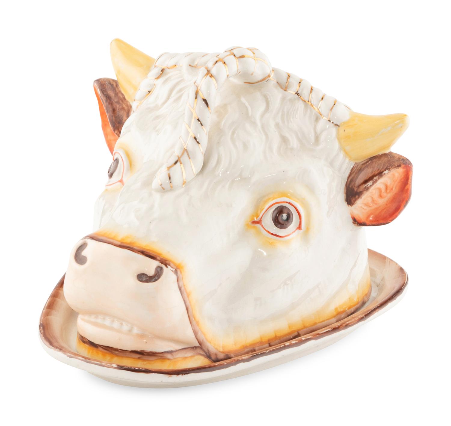 A Whimsical Glazed Earthenware Steer-Form Cheese Dome